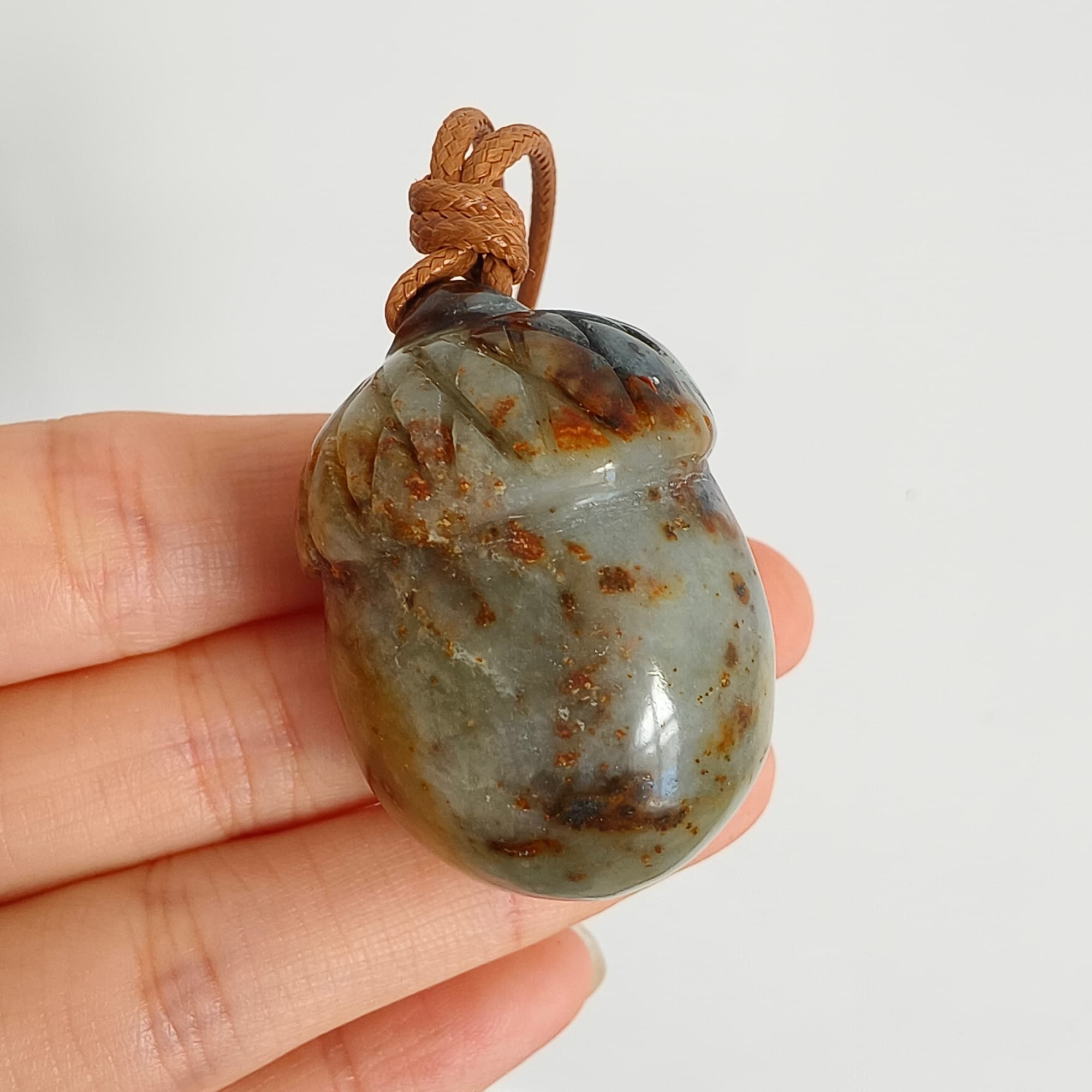DDP 38.7mm Unique Untreated Natural Yellow Gray Serpentine Jade Chinese Jade Native Cat Pendant