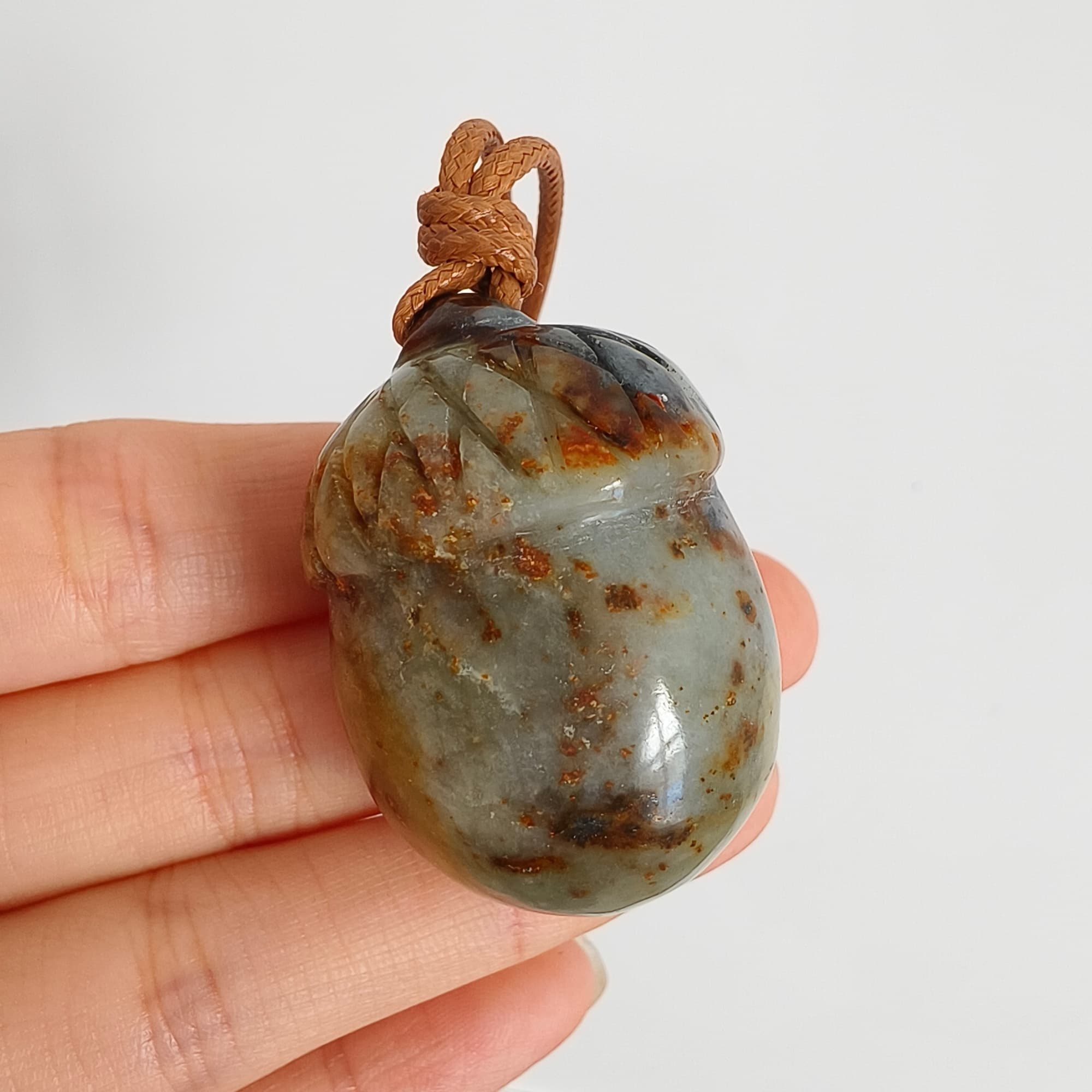 DDP 38.7mm Unique Untreated Natural Yellow Gray Serpentine Jade Chinese Jade Native Cat Pendant