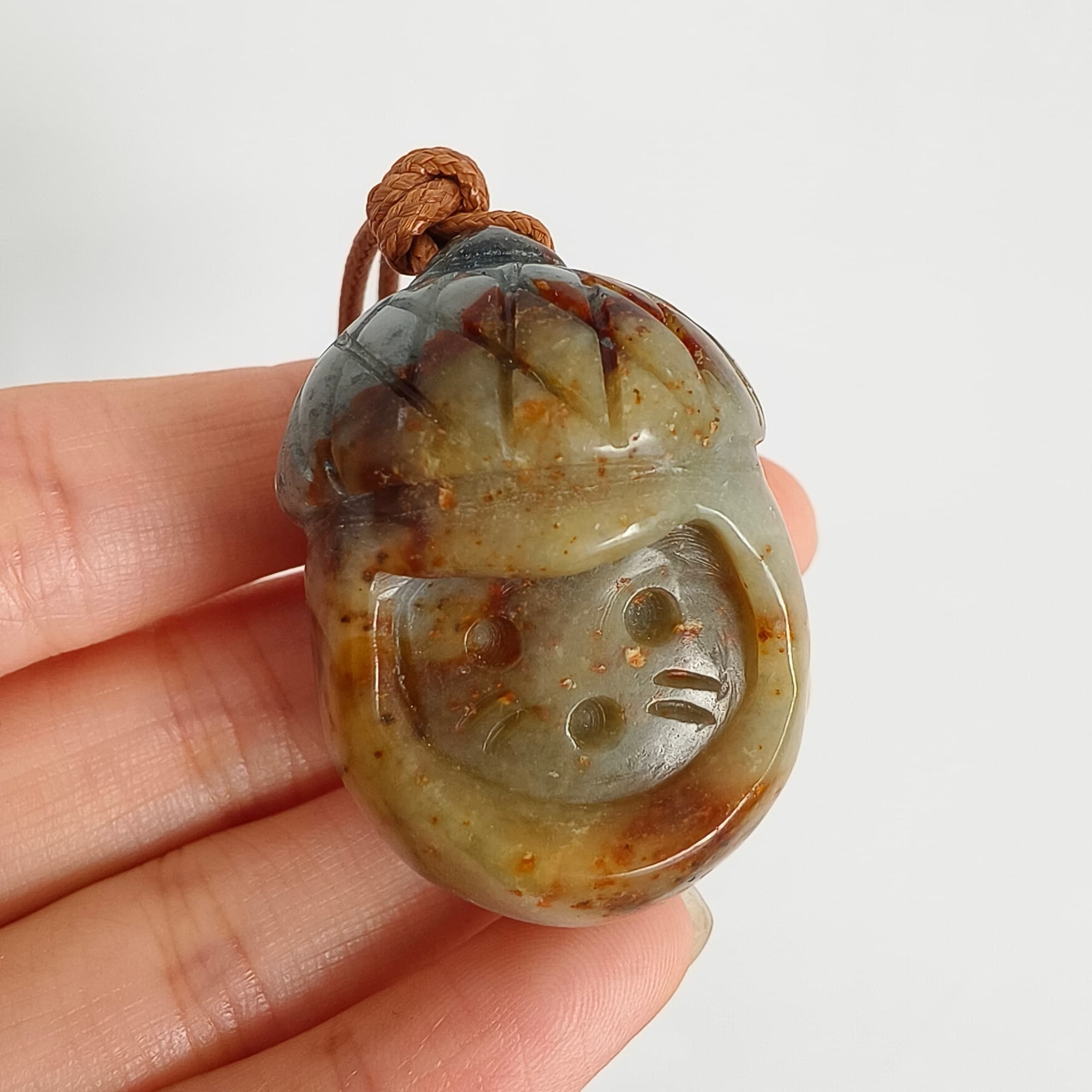 DDP 38.7mm Unique Untreated Natural Yellow Gray Serpentine Jade Chinese Jade Native Cat Pendant