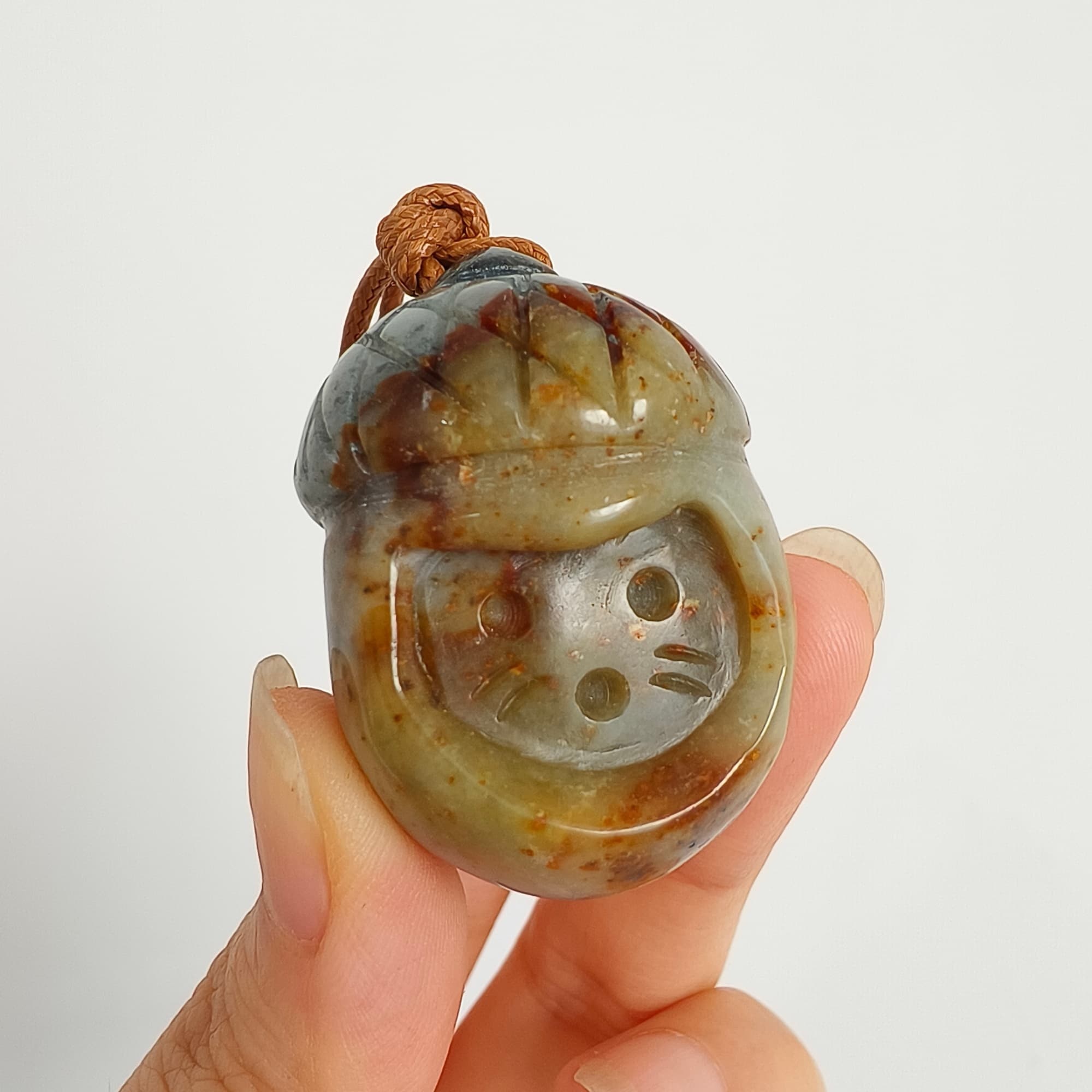 DDP 38.7mm Unique Untreated Natural Yellow Gray Serpentine Jade Chinese Jade Native Cat Pendant