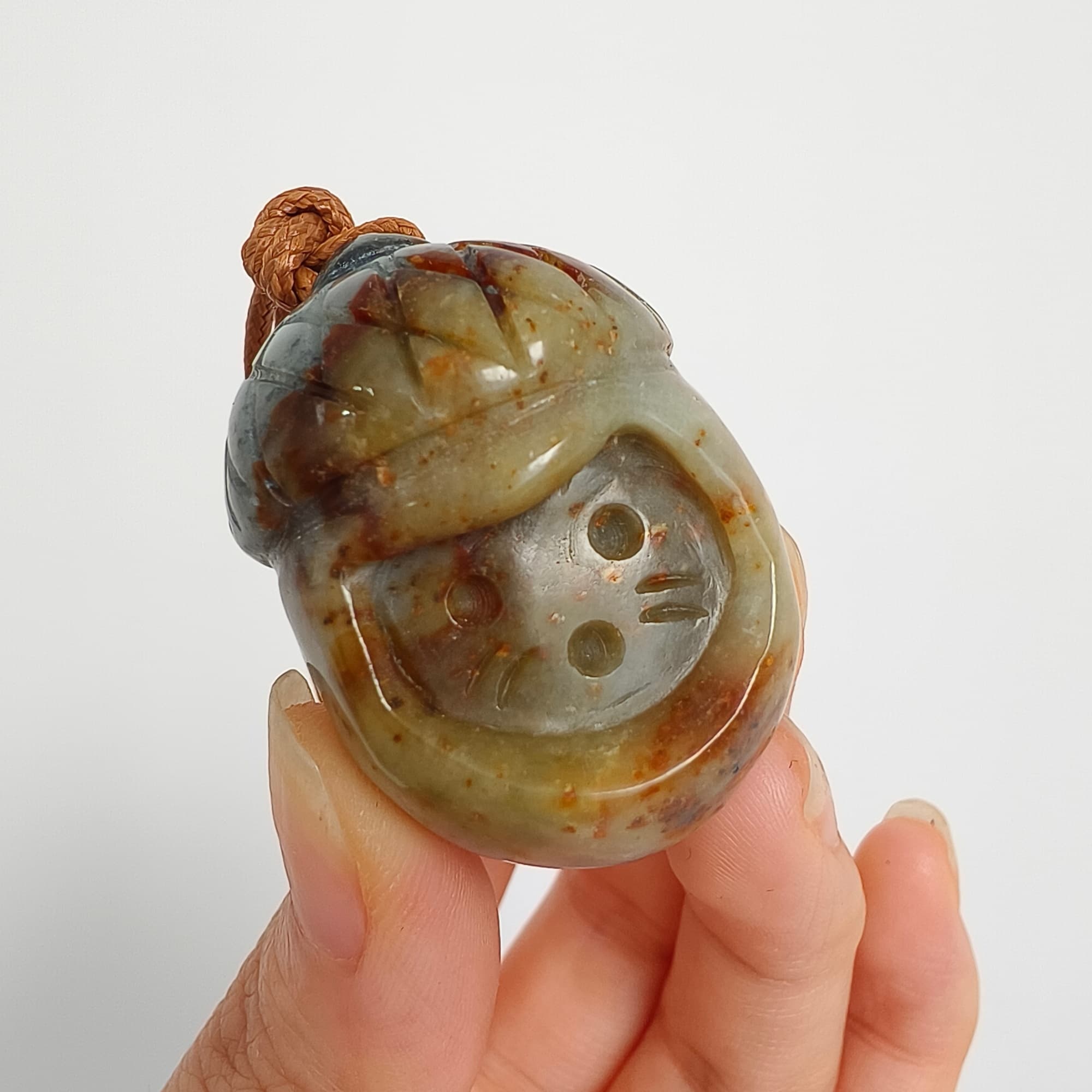 DDP 38.7mm Unique Untreated Natural Yellow Gray Serpentine Jade Chinese Jade Native Cat Pendant