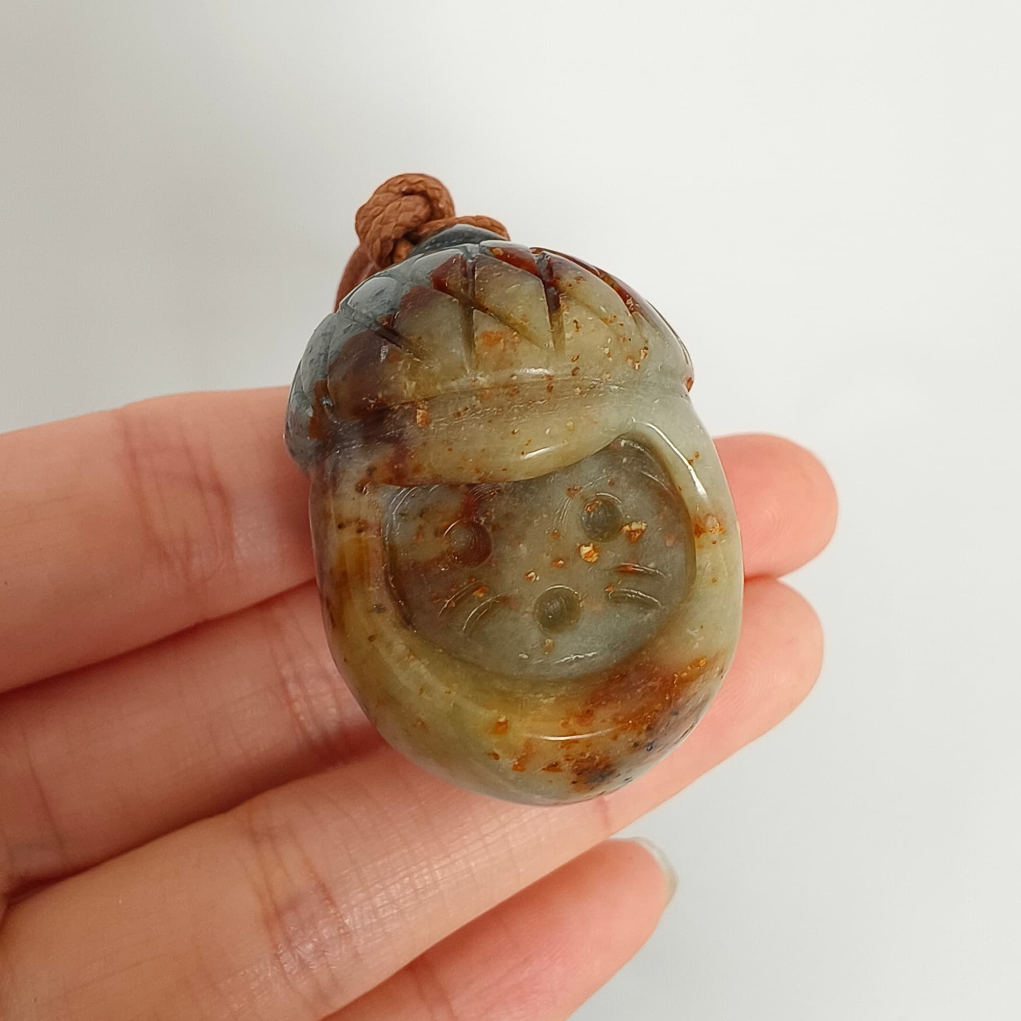 DDP 38.7mm Unique Untreated Natural Yellow Gray Serpentine Jade Chinese Jade Native Cat Pendant