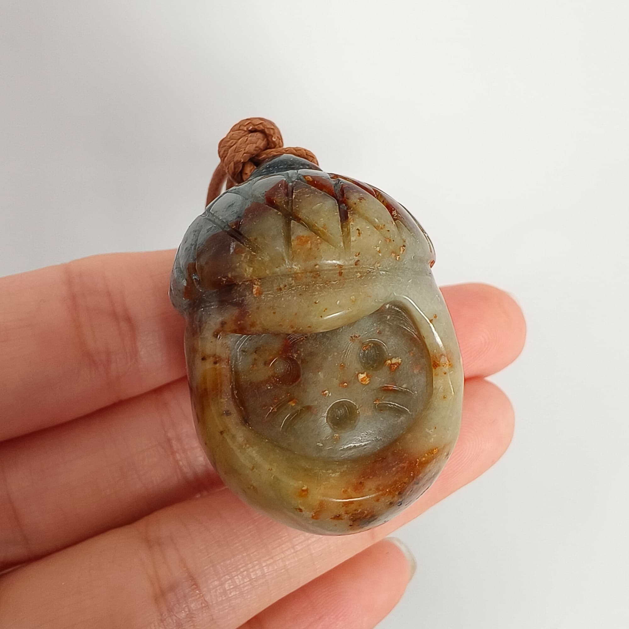 DDP 38.7mm Unique Untreated Natural Yellow Gray Serpentine Jade Chinese Jade Native Cat Pendant