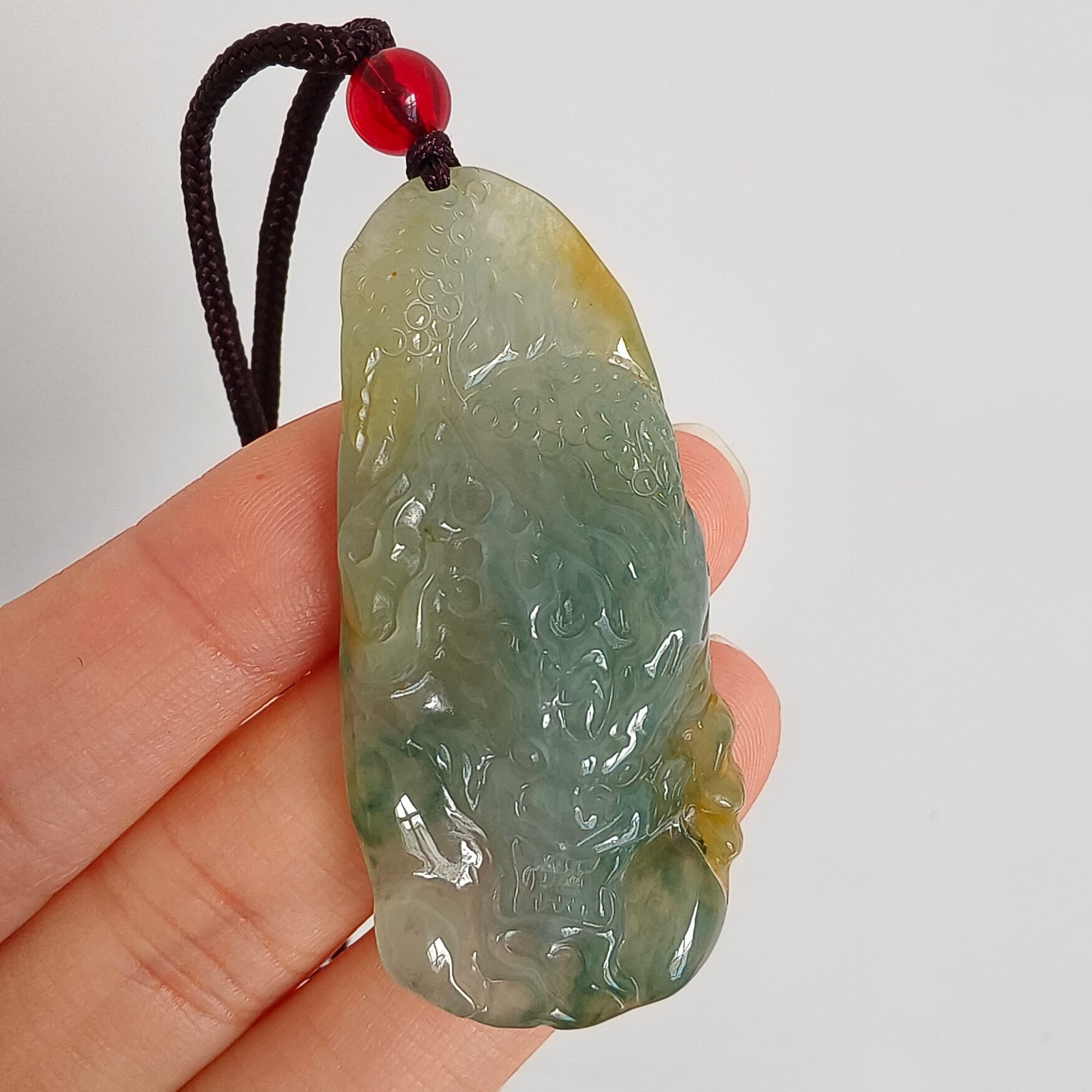 DDP 50mm Natural Certificated Icy Blue Yellow Guatemalan Jadeite Dragon Pendant