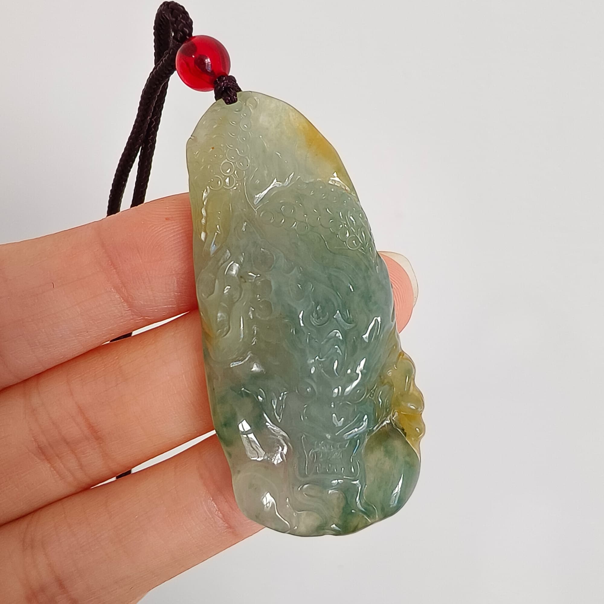 DDP 50mm Natural Certificated Icy Blue Yellow Guatemalan Jadeite Dragon Pendant
