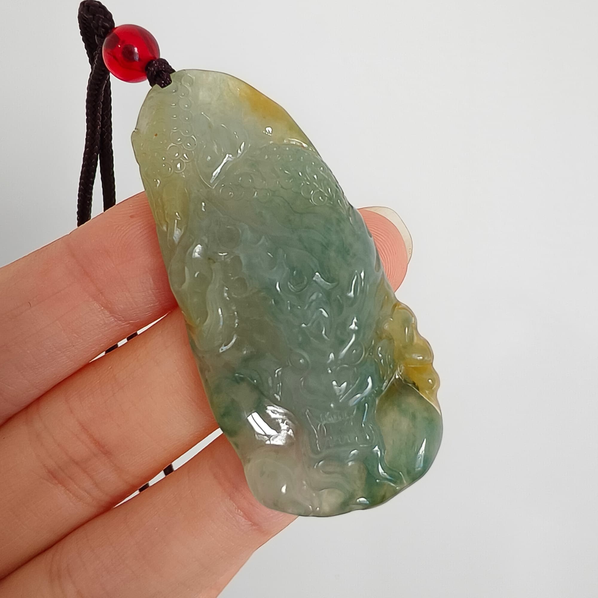 DDP 50mm Natural Certificated Icy Blue Yellow Guatemalan Jadeite Dragon Pendant