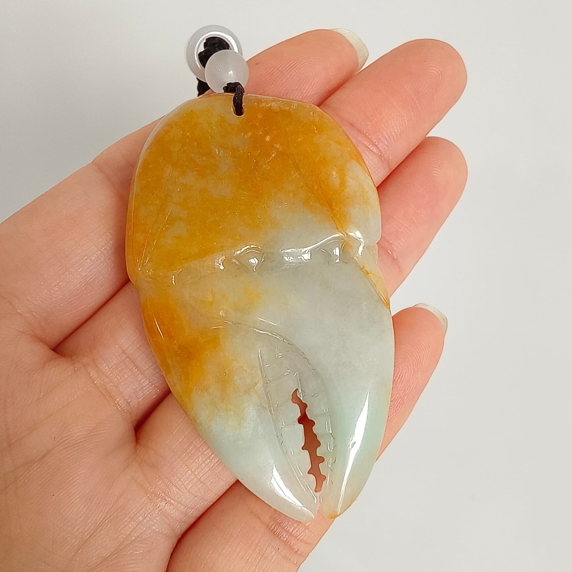 DDP 56.5mm Natural Certificated Yellow Green Burmese Jadeite Crab Claw Pendant With Archaic Coin Carved