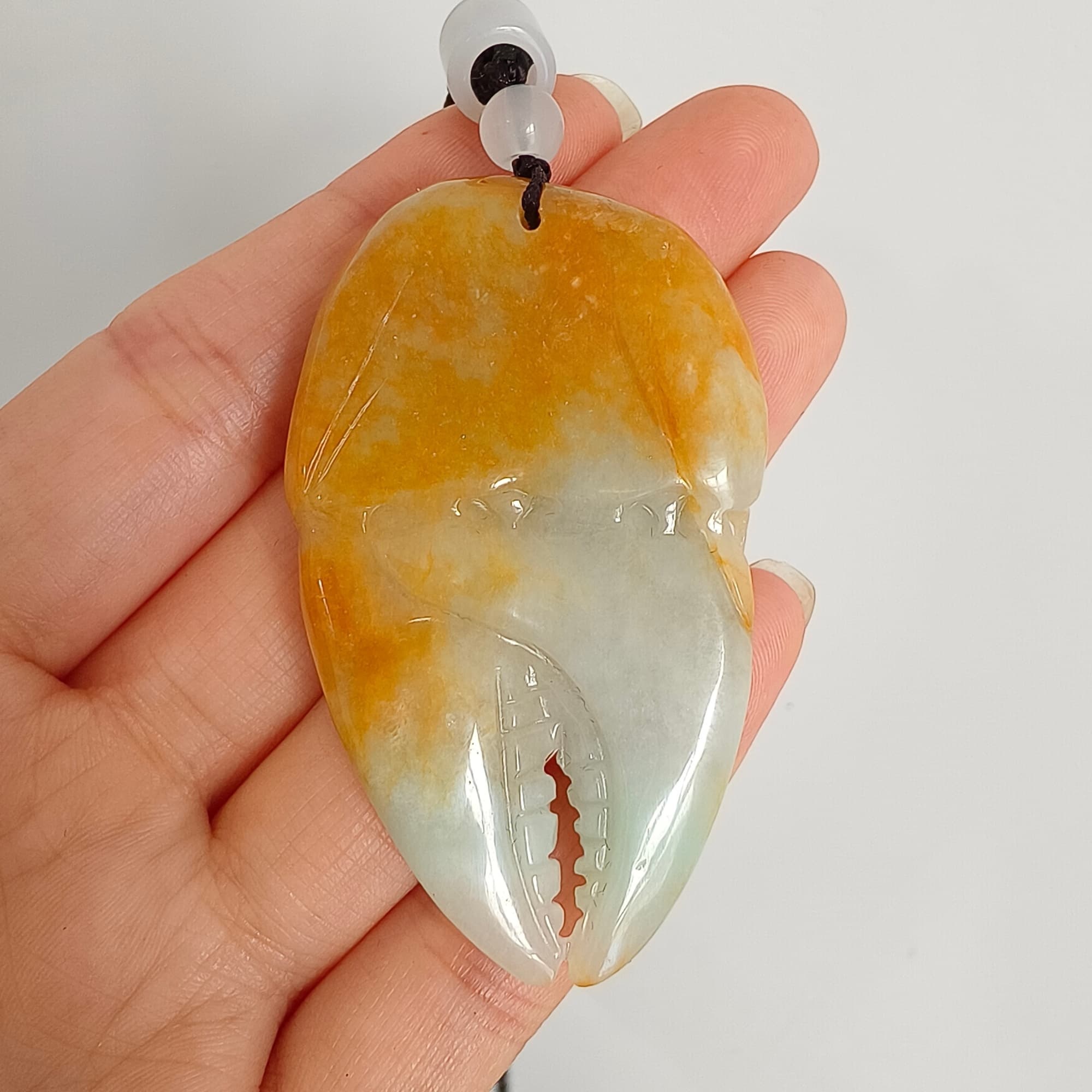 DDP 56.5mm Natural Certificated Yellow Green Burmese Jadeite Crab Claw Pendant With Archaic Coin Carved