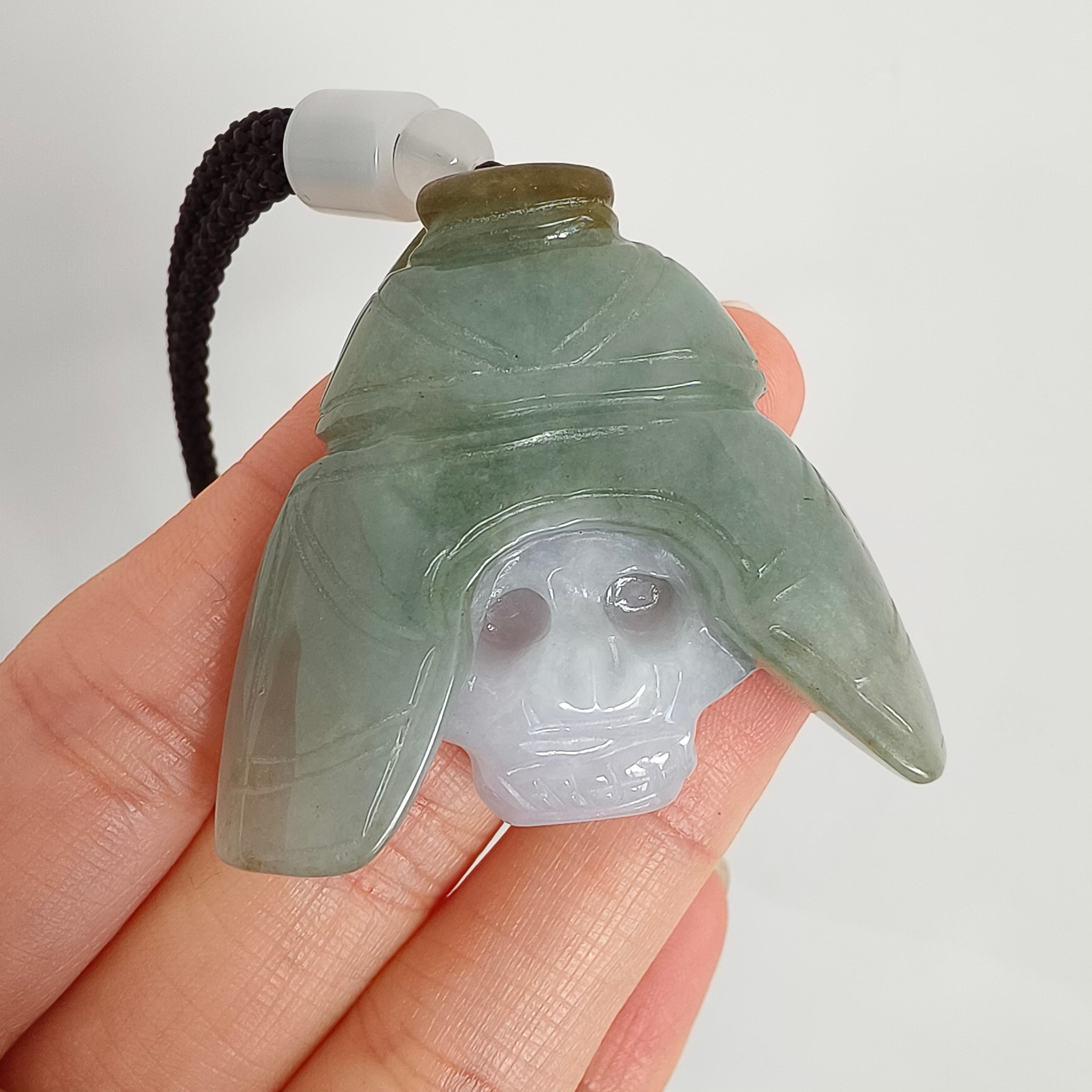 DDP 45mm Natural Type A Untreated Green White Burmese Jadeite Skull Pendant