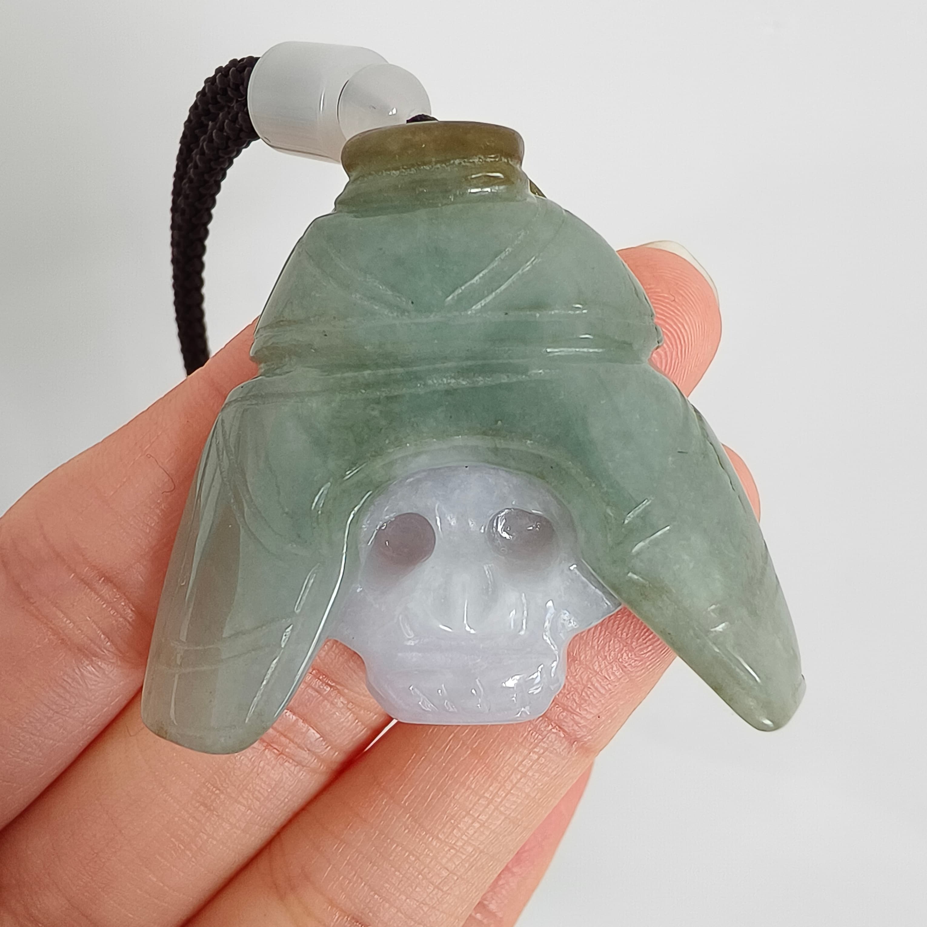 DDP 45mm Natural Type A Untreated Green White Burmese Jadeite Skull Pendant