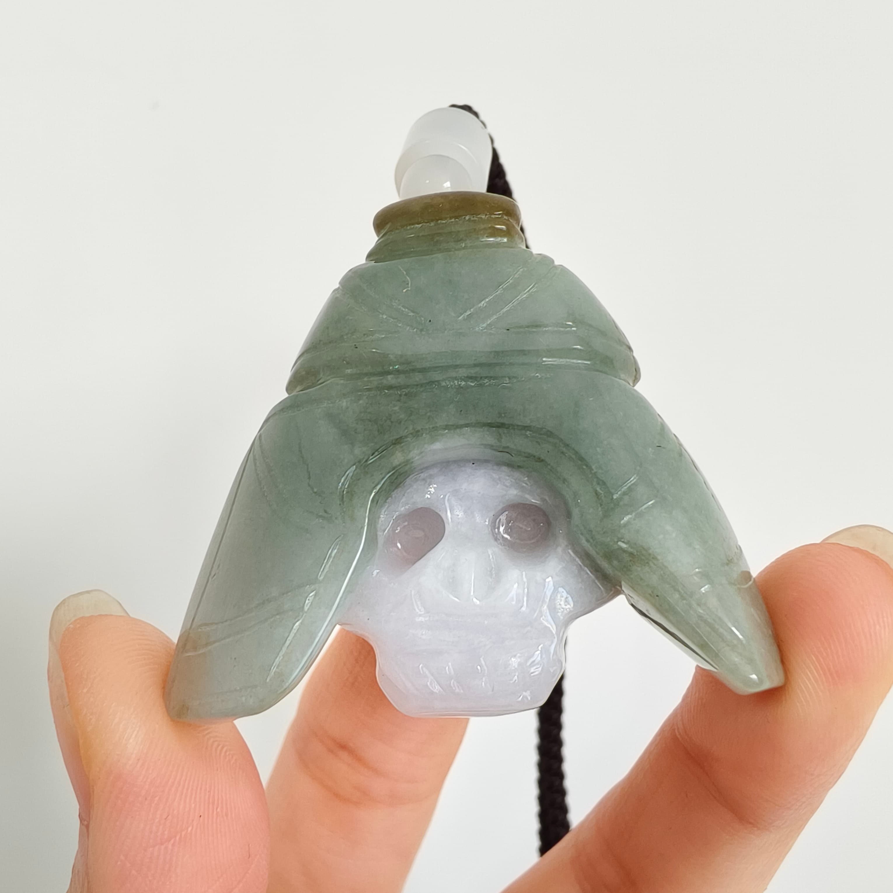 DDP 45mm Natural Type A Untreated Green White Burmese Jadeite Skull Pendant