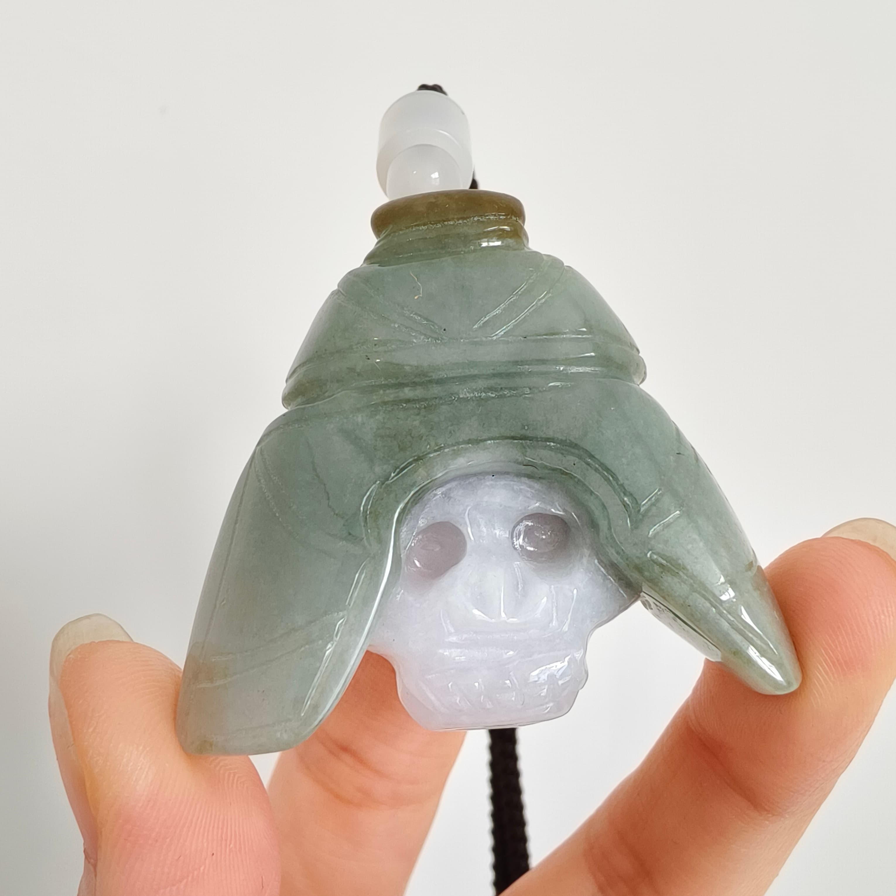 DDP 45mm Natural Type A Untreated Green White Burmese Jadeite Skull Pendant