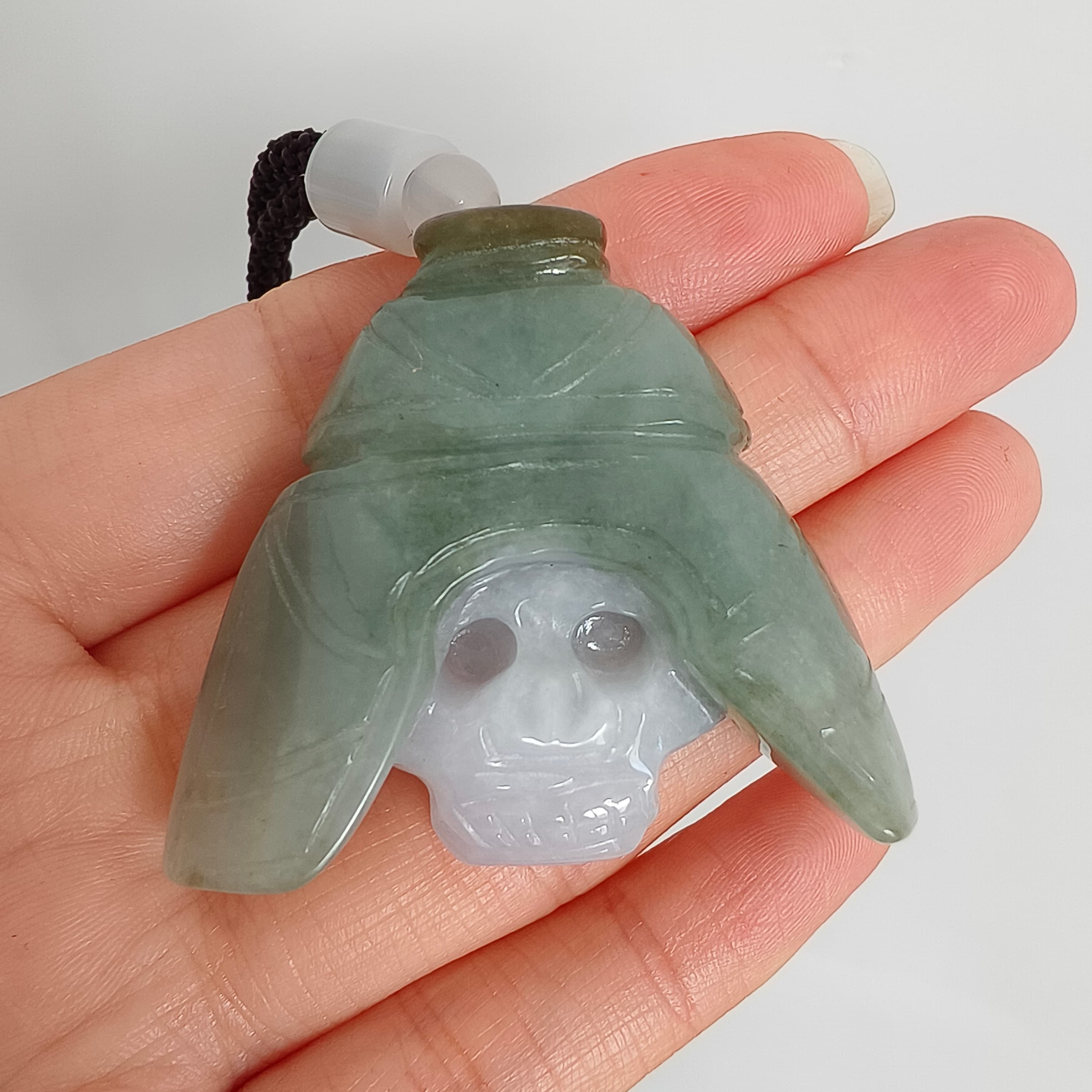 DDP 45mm Natural Type A Untreated Green White Burmese Jadeite Skull Pendant