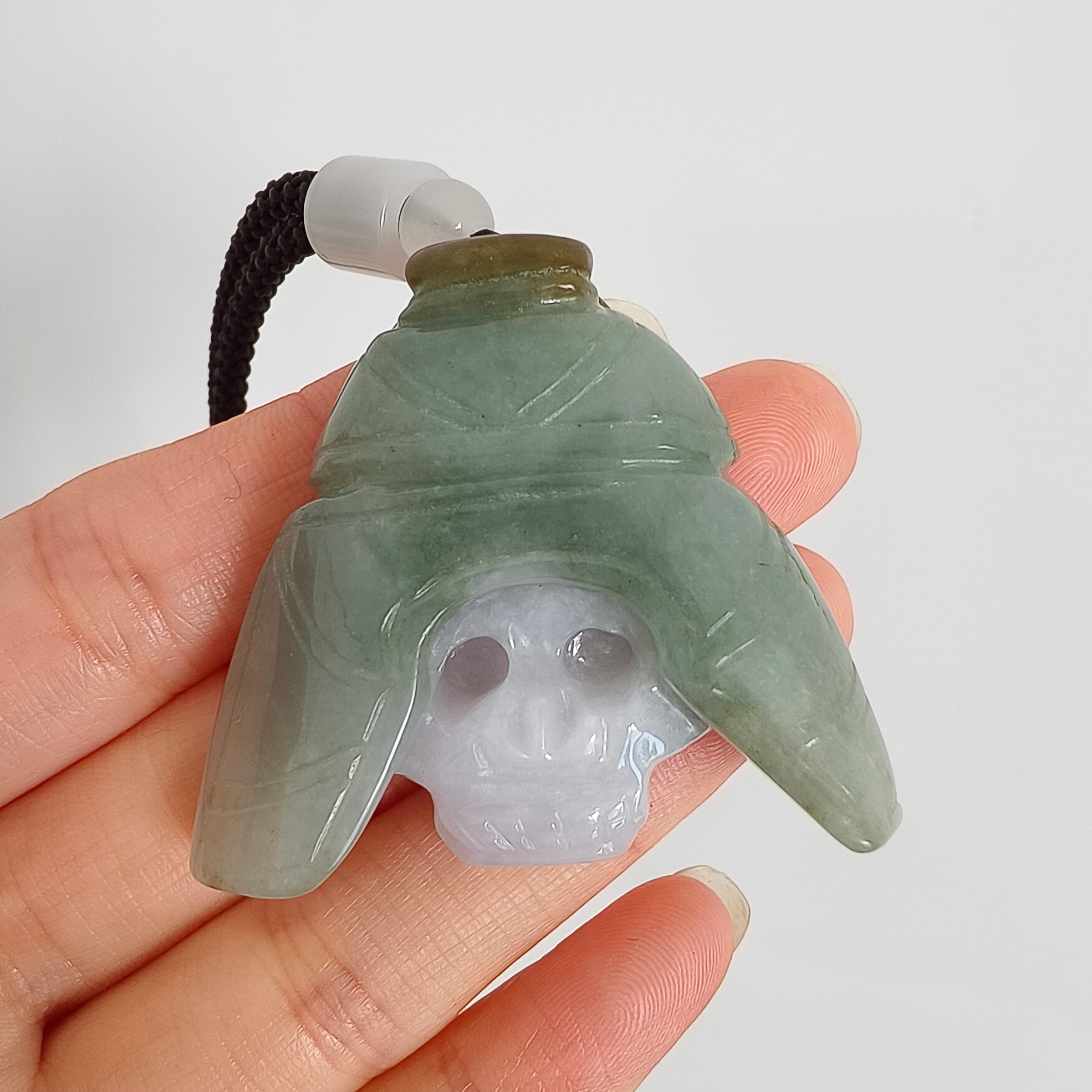 DDP 45mm Natural Type A Untreated Green White Burmese Jadeite Skull Pendant