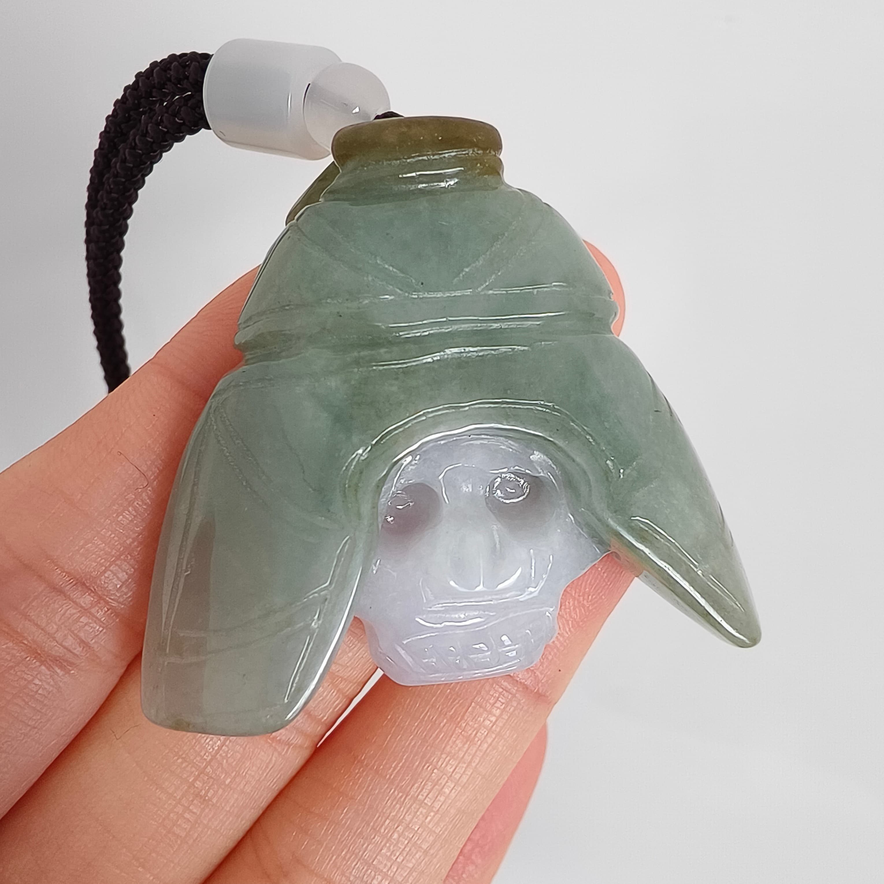 DDP 45mm Natural Type A Untreated Green White Burmese Jadeite Skull Pendant