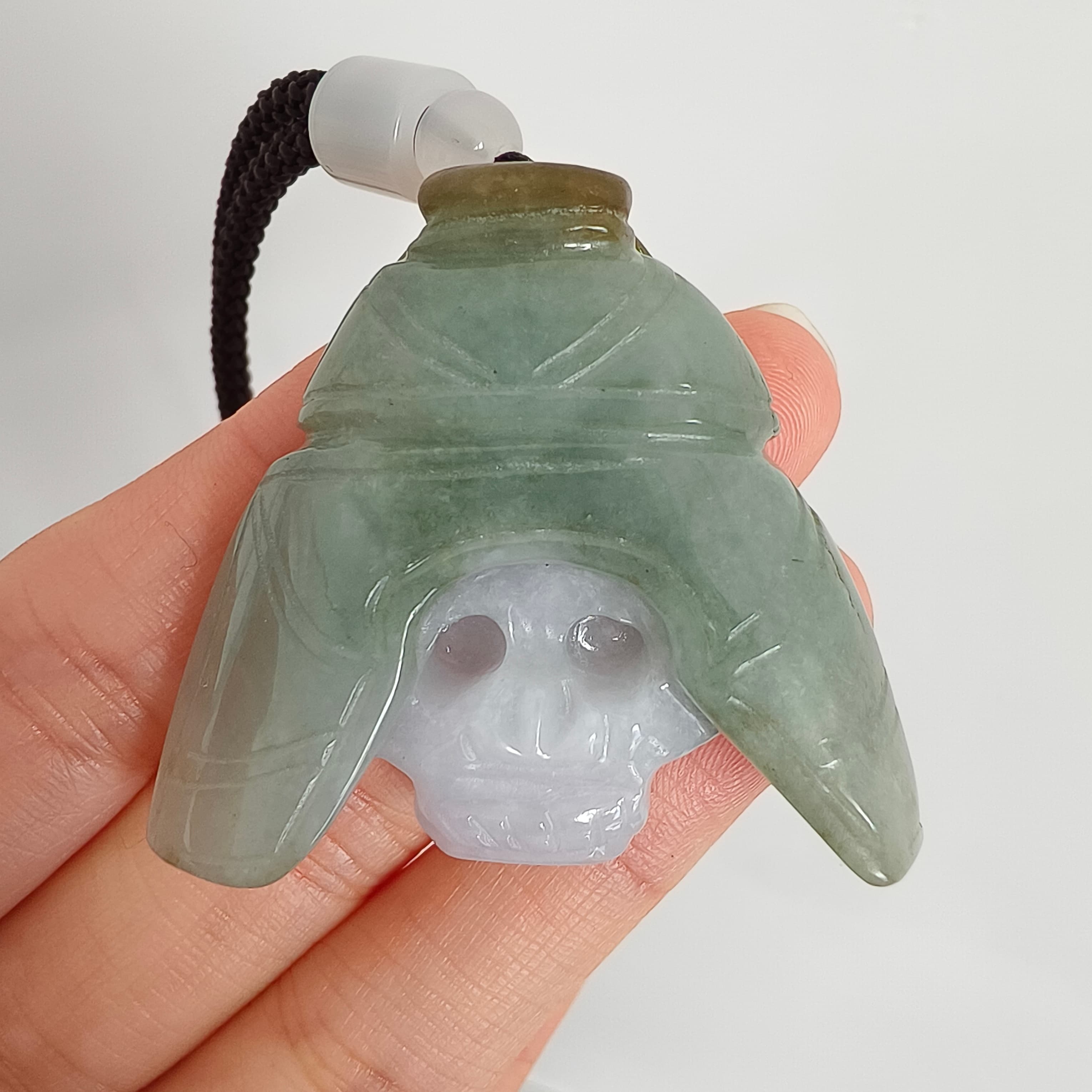 DDP 45mm Natural Type A Untreated Green White Burmese Jadeite Skull Pendant