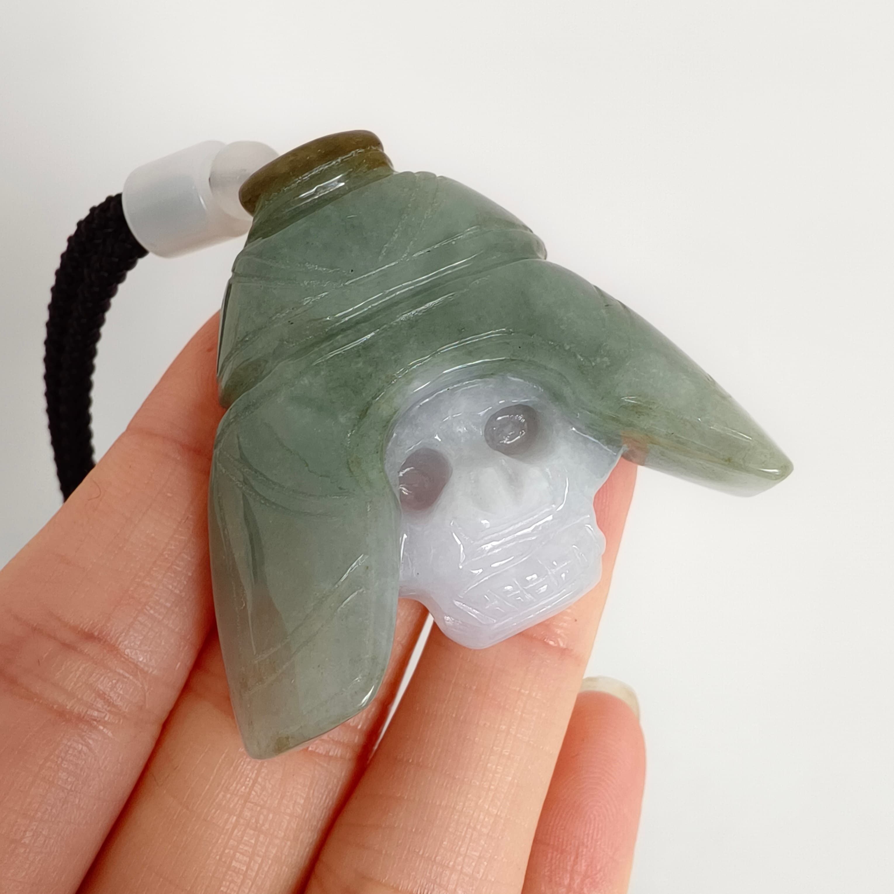 DDP 45mm Natural Type A Untreated Green White Burmese Jadeite Skull Pendant