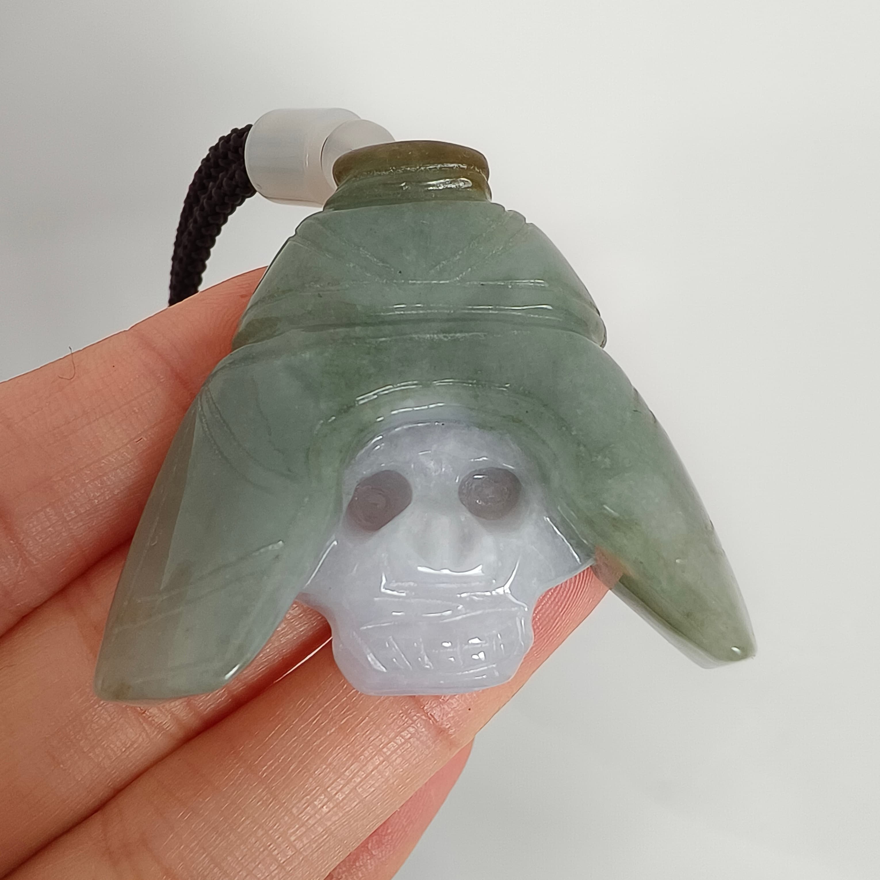 DDP 45mm Natural Type A Untreated Green White Burmese Jadeite Skull Pendant