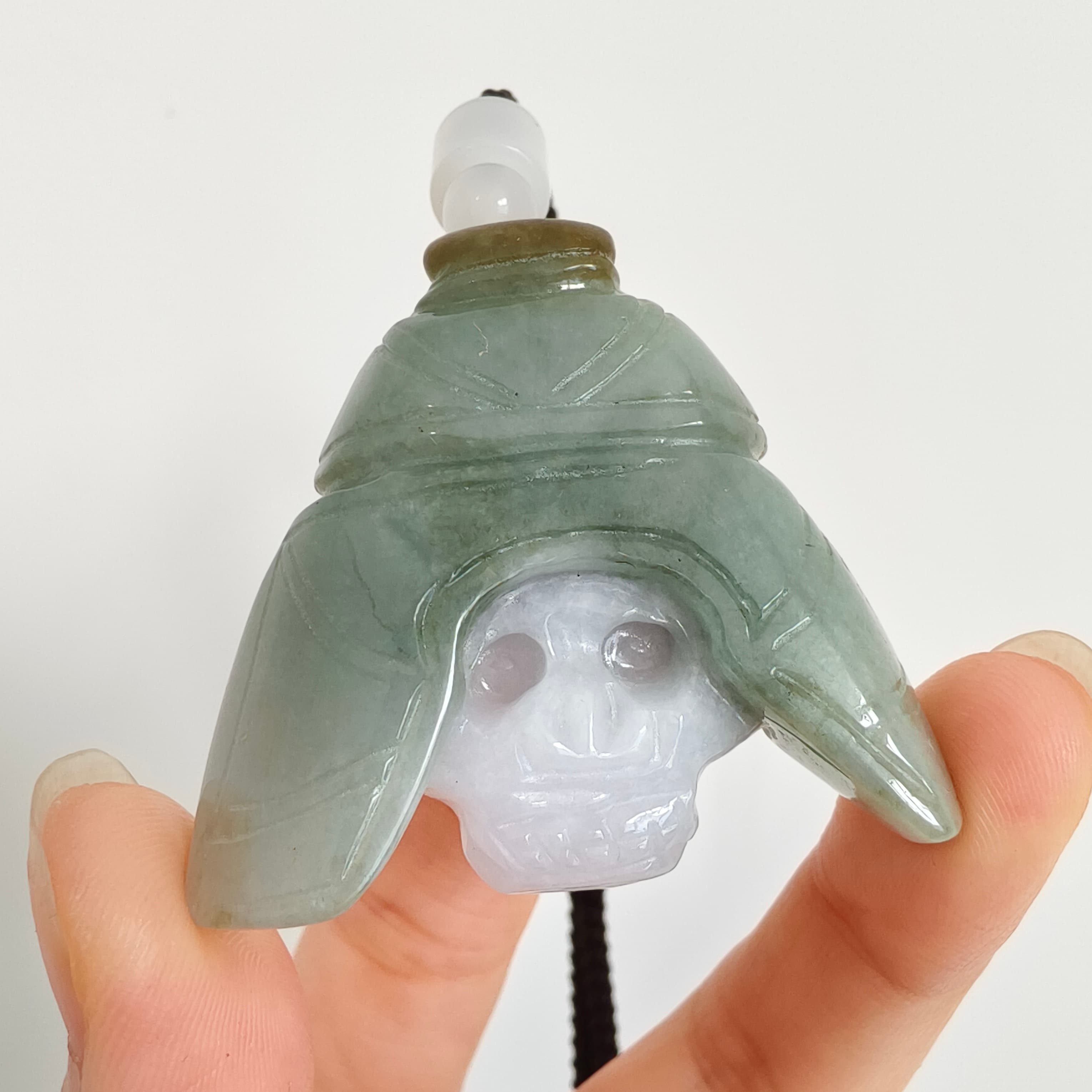 DDP 45mm Natural Type A Untreated Green White Burmese Jadeite Skull Pendant