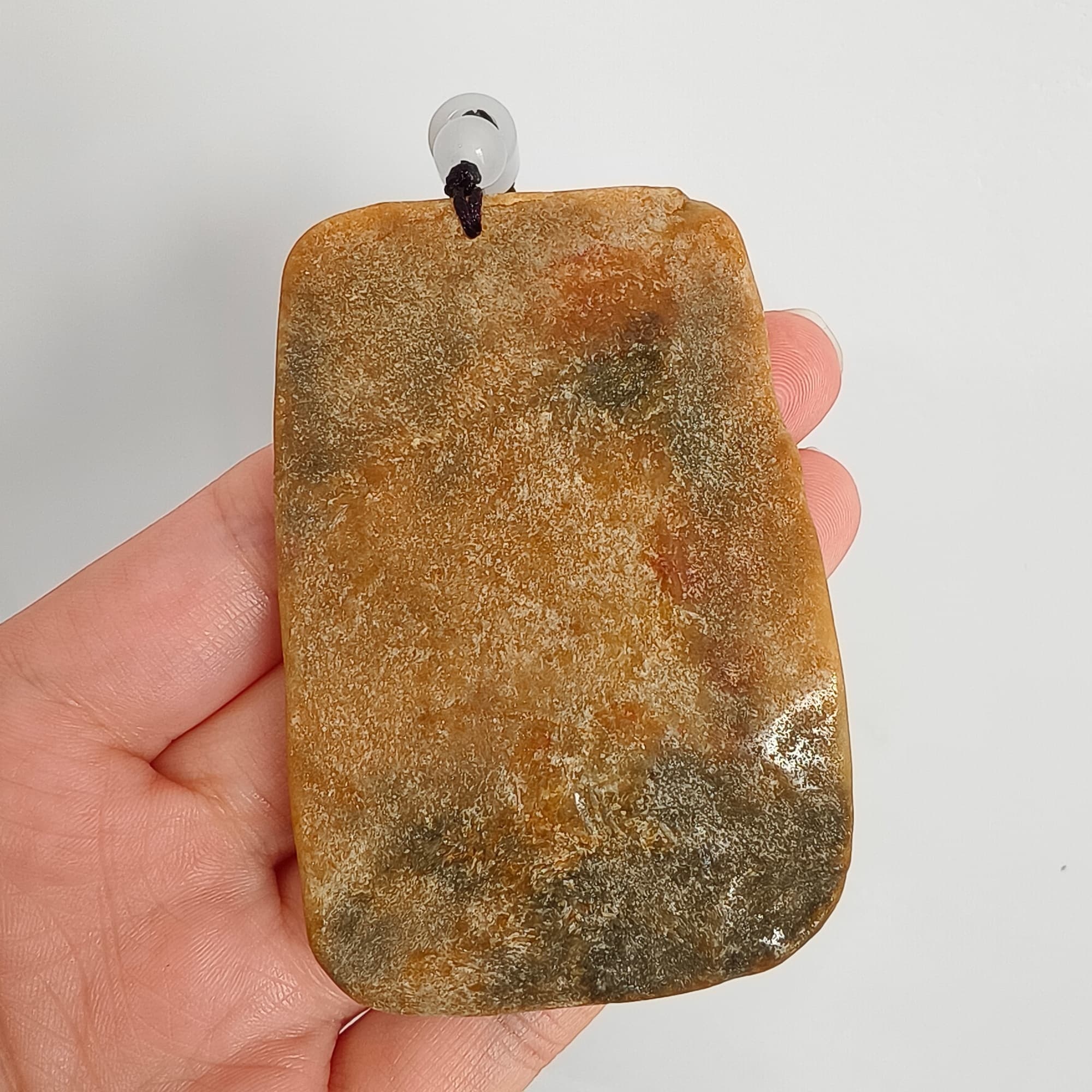 DDP 69mm Natural Certificated Yellow White Burmese Jadeite Rectangle Pendant With Fish And Lotus Leaf  Carved