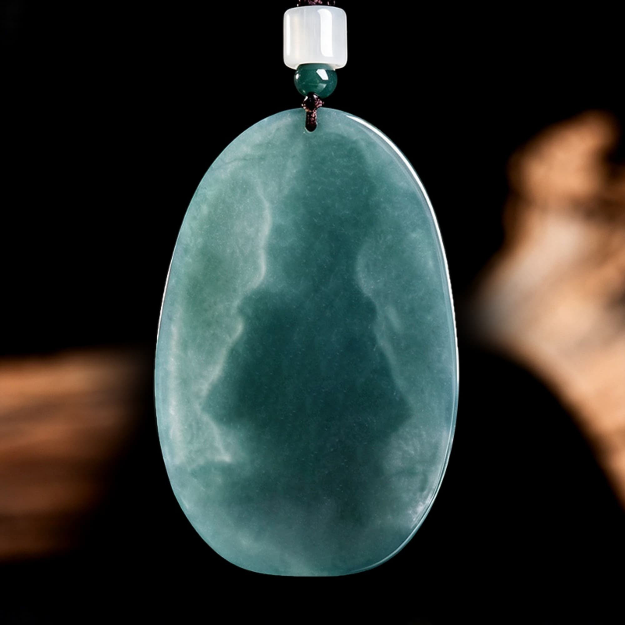 DDP 61mm Natural Certificated Type A Untreated Blue Watery Guatemalan Jadeite Oval Pendant With Bodhisattva And Elephant Carved