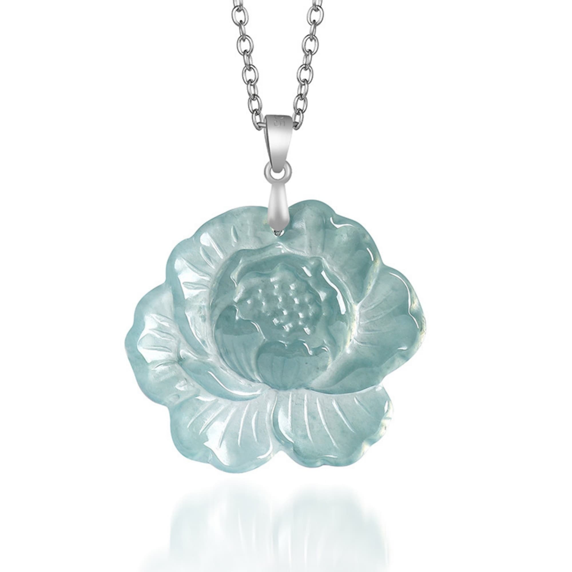 DDP 37mm Natural Certificated Type A Untreated Icy Blue Watery Guatemalan Jadeite Peony Pendant