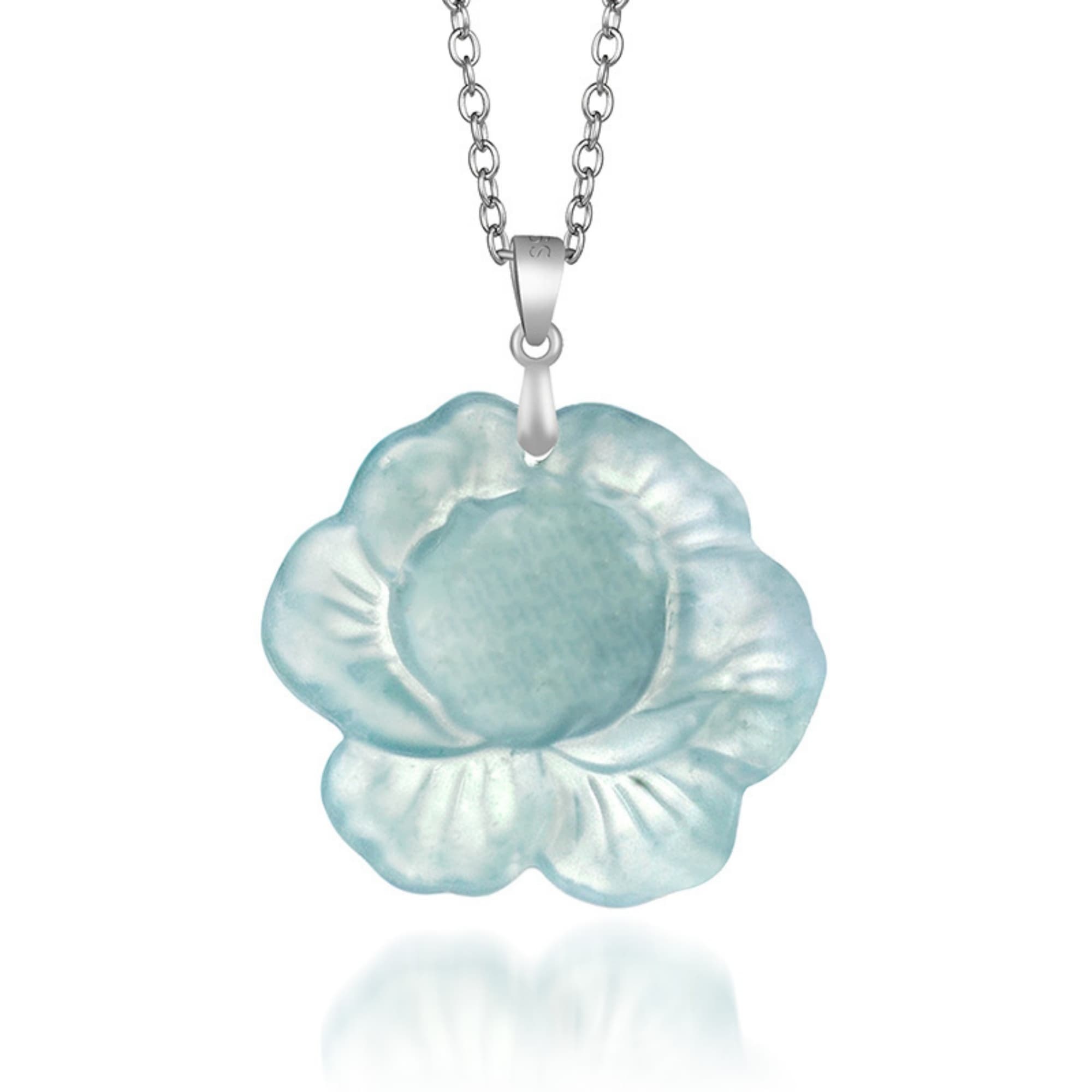 DDP 37mm Natural Certificated Type A Untreated Icy Blue Watery Guatemalan Jadeite Peony Pendant