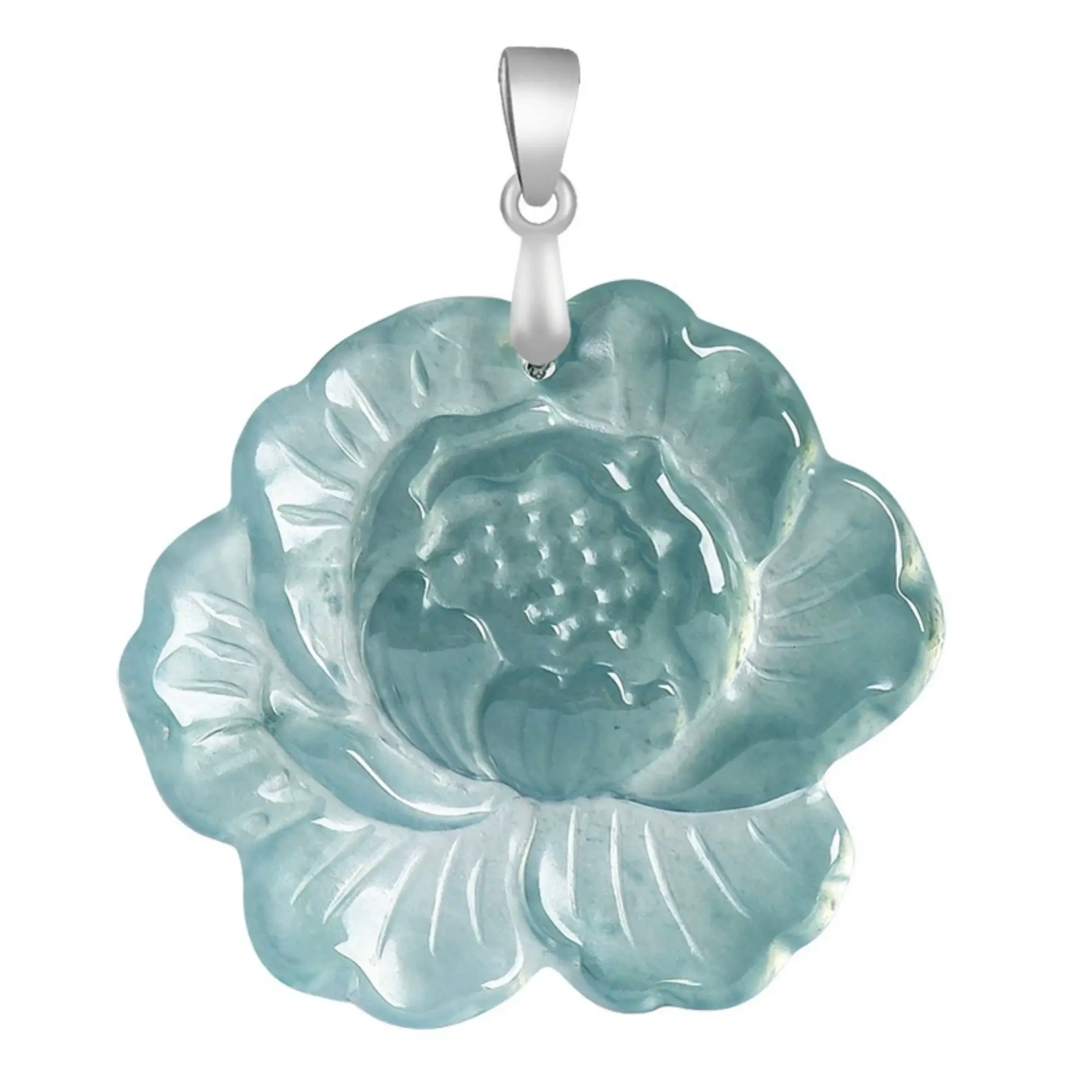DDP 37mm Natural Certificated Type A Untreated Icy Blue Watery Guatemalan Jadeite Peony Pendant