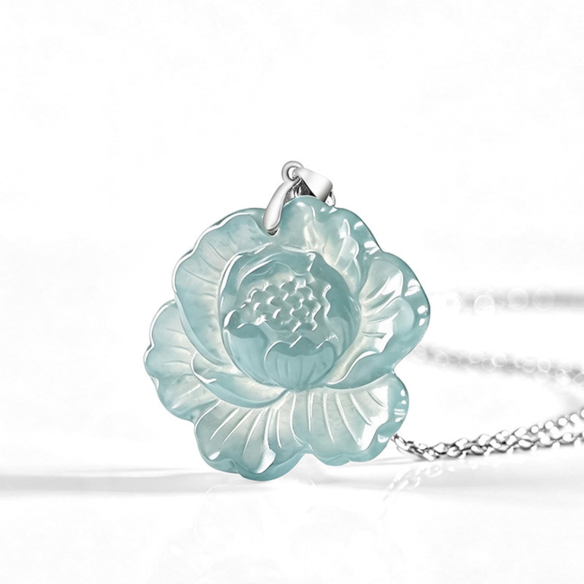 DDP 37mm Natural Certificated Type A Untreated Icy Blue Watery Guatemalan Jadeite Peony Pendant