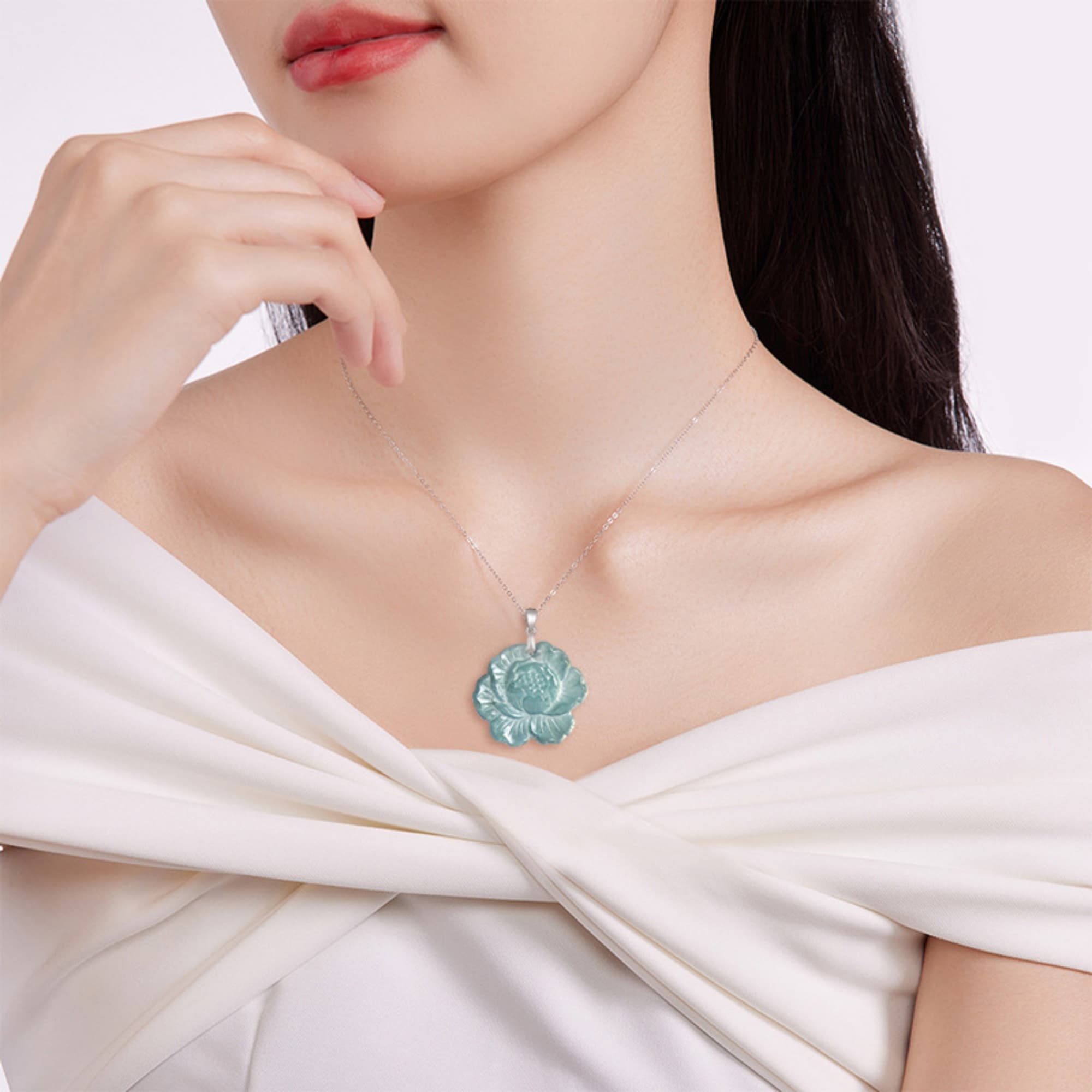 DDP 37mm Natural Certificated Type A Untreated Icy Blue Watery Guatemalan Jadeite Peony Pendant