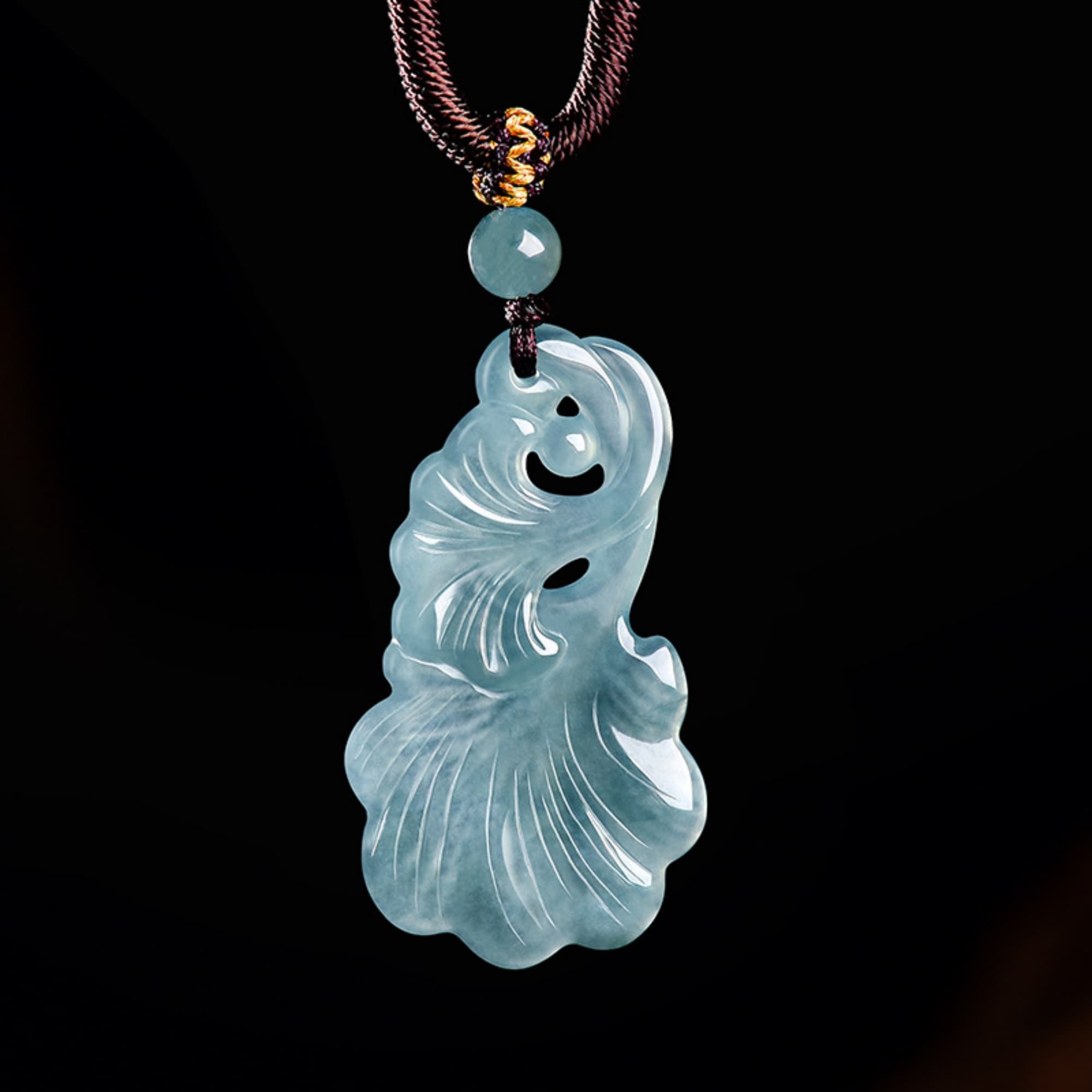 DDP 48mm Natural Certificated Type A Untreated Icy Blue Watery Guatemalan Jadeite Ginkgo Leaf Pendant