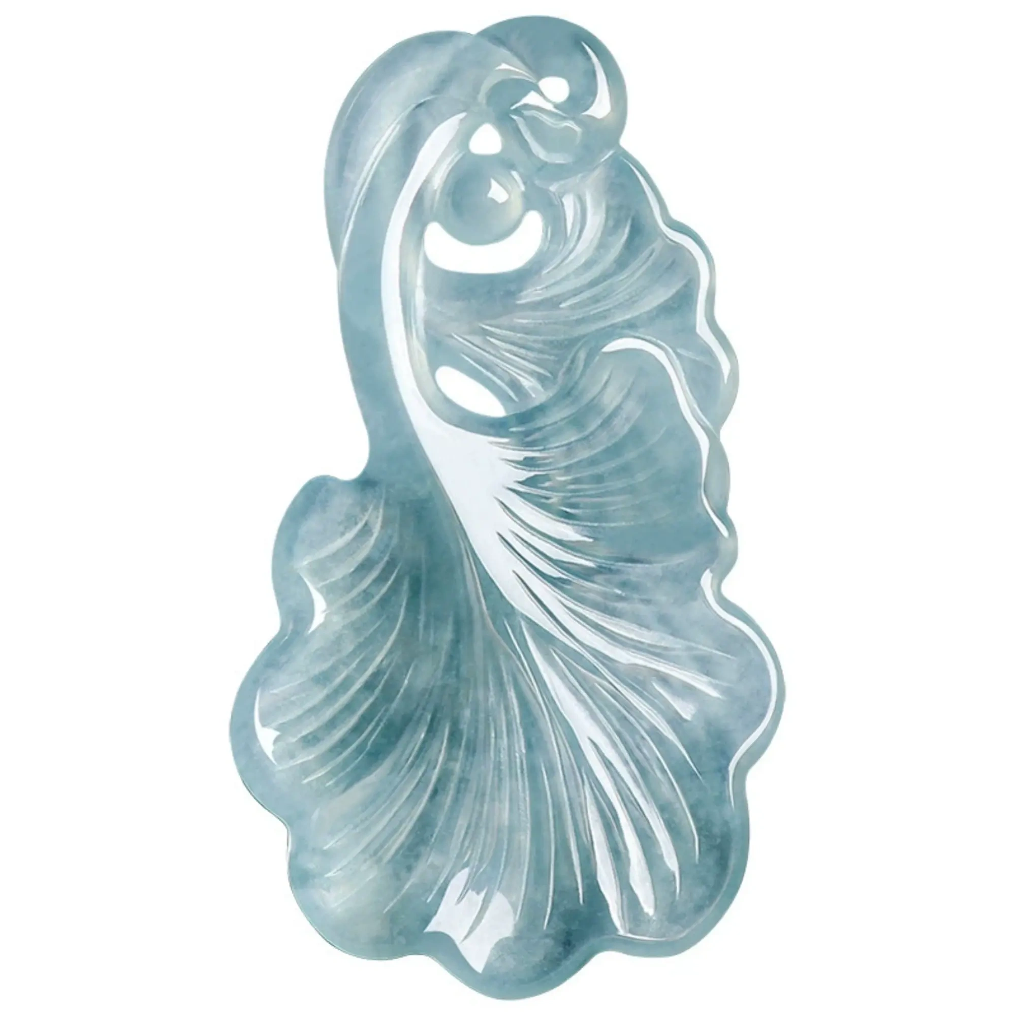 DDP 48mm Natural Certificated Type A Untreated Icy Blue Watery Guatemalan Jadeite Ginkgo Leaf Pendant