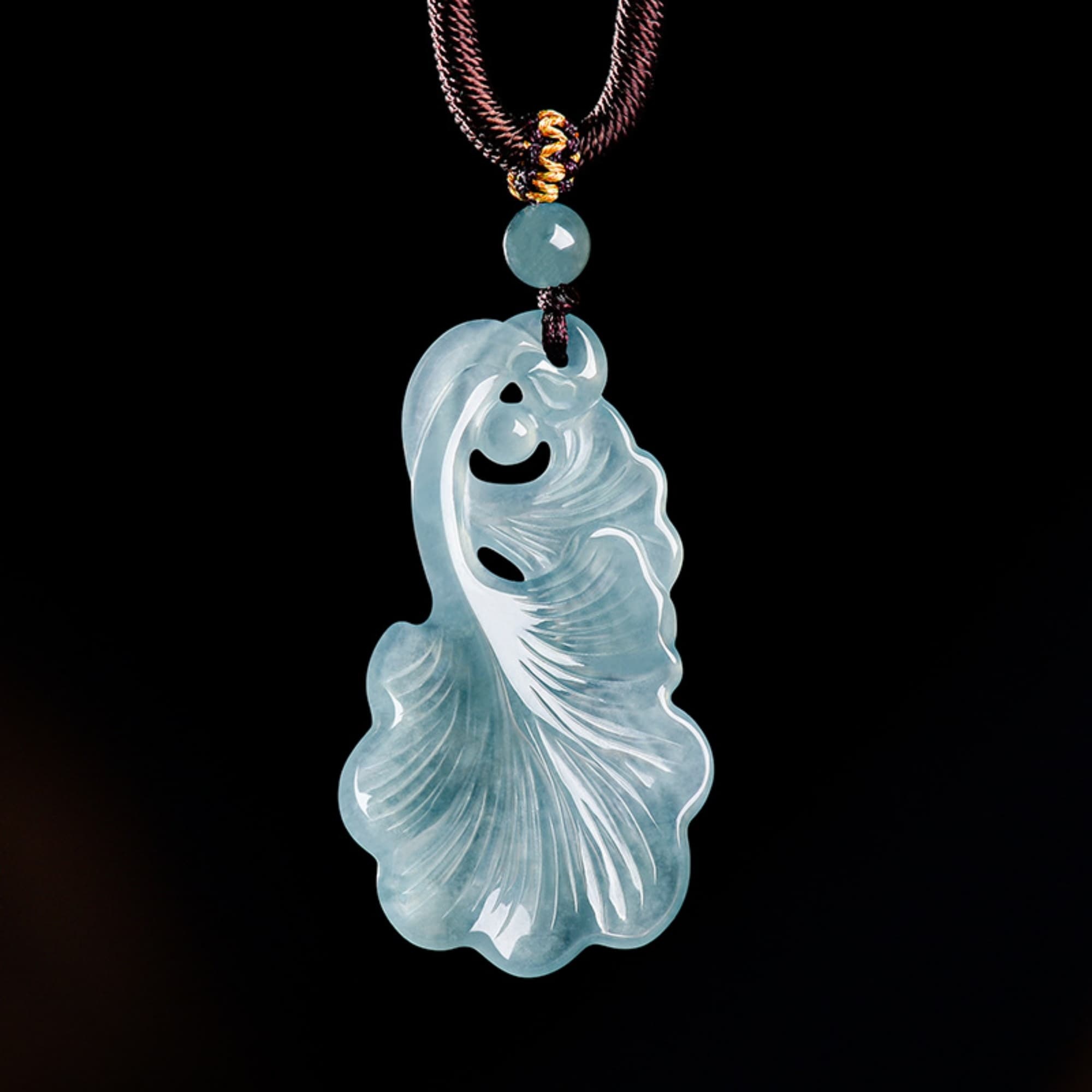 DDP 48mm Natural Certificated Type A Untreated Icy Blue Watery Guatemalan Jadeite Ginkgo Leaf Pendant