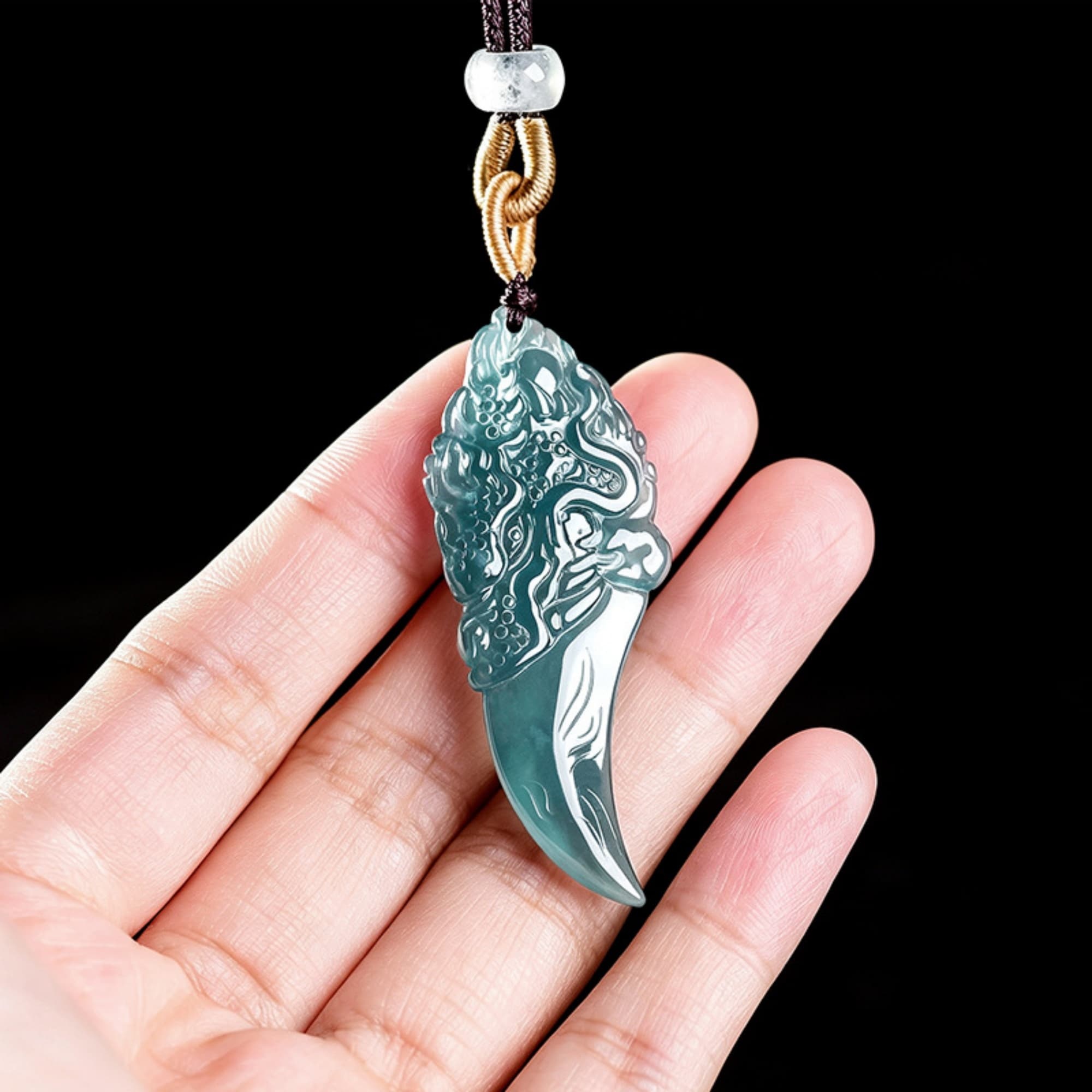DDP 53mm Natural Certificated Type A Untreated Icy Blue Watery Guatemalan Jadeite Archaic Style Dragon Dagger Pendant