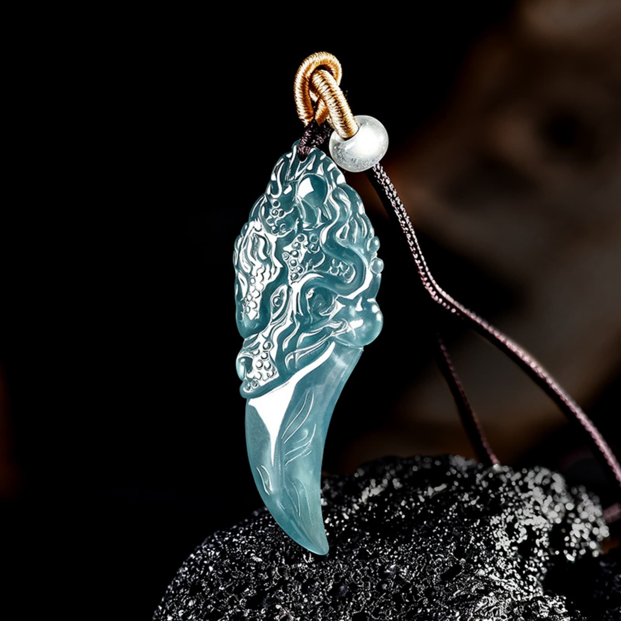 DDP 53mm Natural Certificated Type A Untreated Icy Blue Watery Guatemalan Jadeite Archaic Style Dragon Dagger Pendant