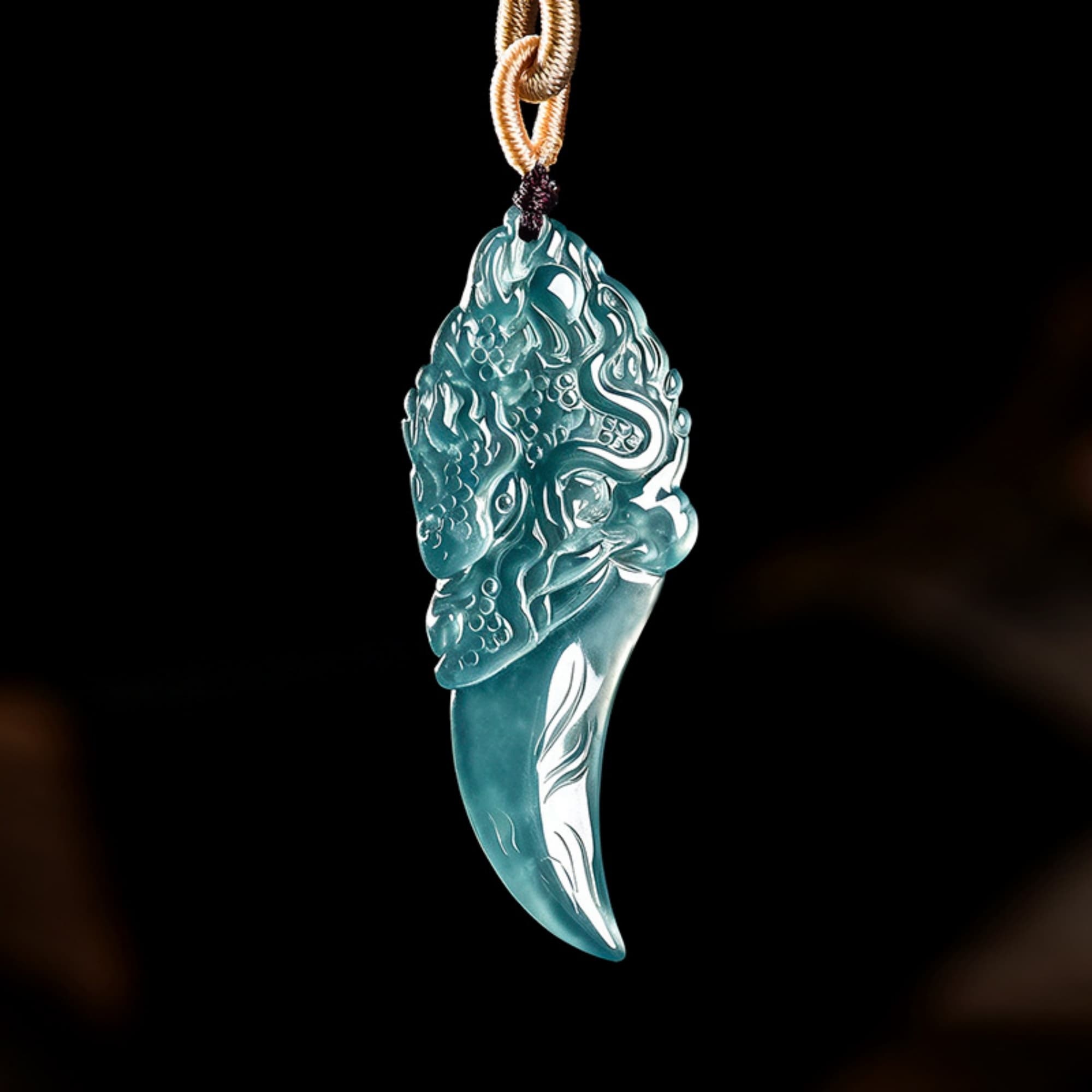 DDP 53mm Natural Certificated Type A Untreated Icy Blue Watery Guatemalan Jadeite Archaic Style Dragon Dagger Pendant