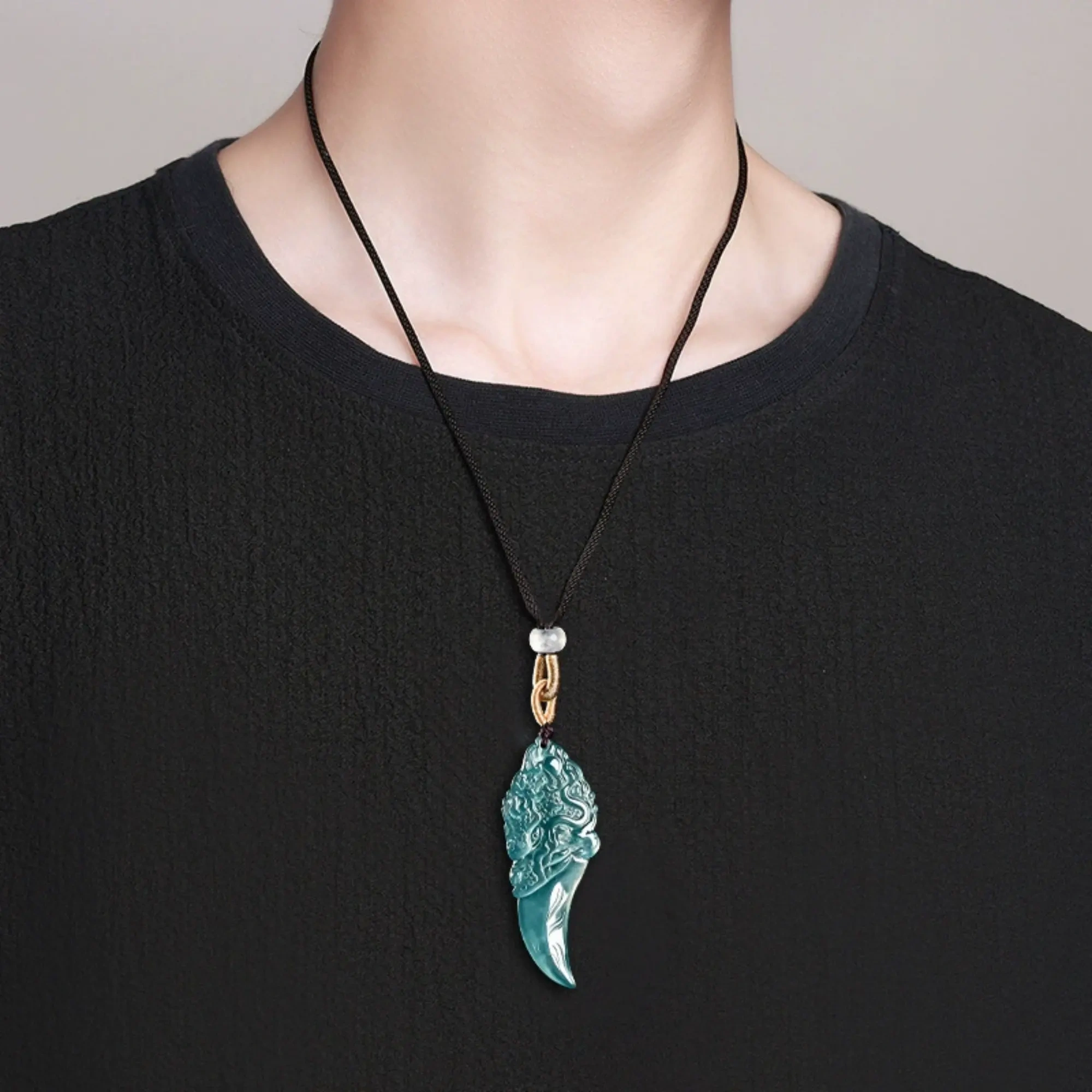DDP 53mm Natural Certificated Type A Untreated Icy Blue Watery Guatemalan Jadeite Archaic Style Dragon Dagger Pendant