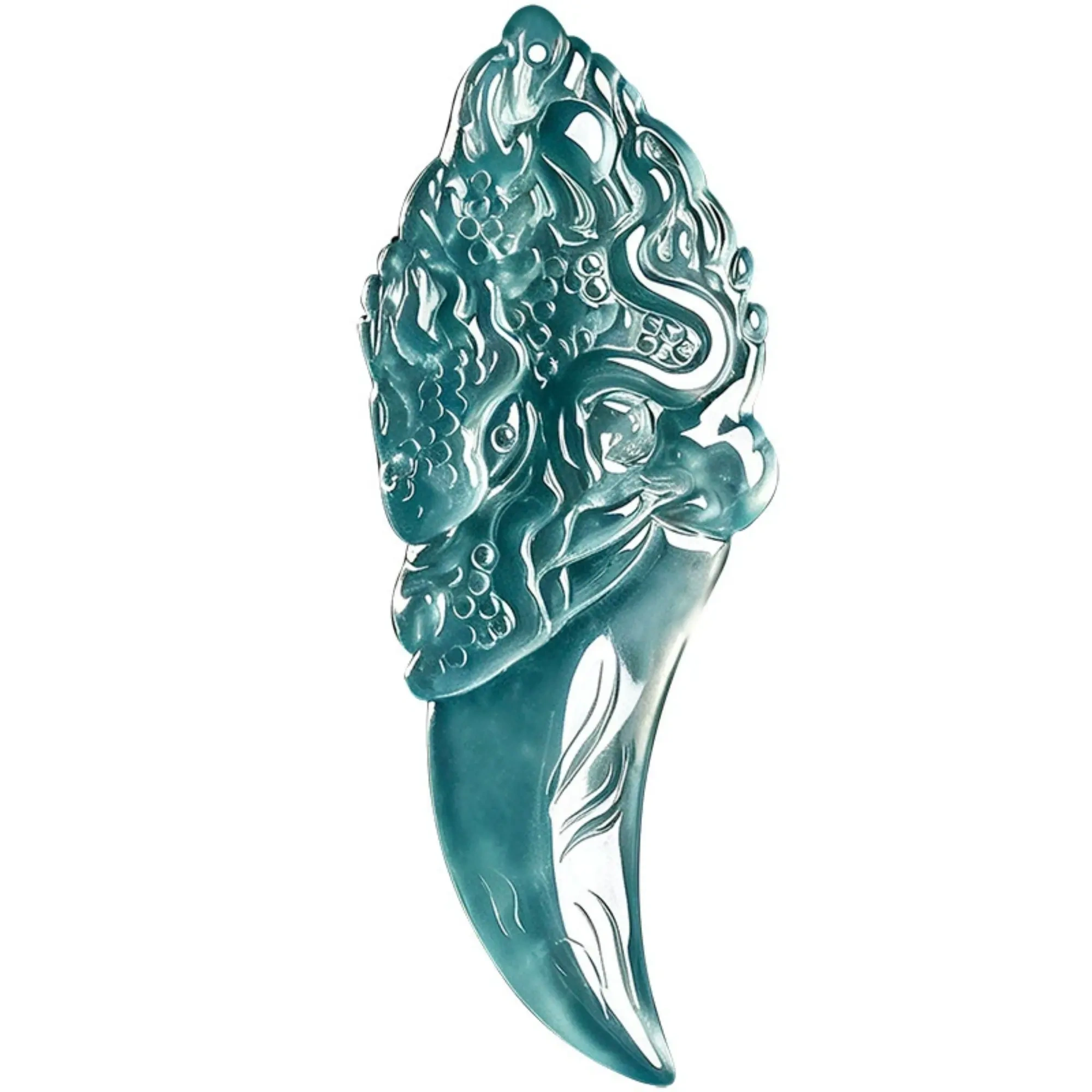 DDP 53mm Natural Certificated Type A Untreated Icy Blue Watery Guatemalan Jadeite Archaic Style Dragon Dagger Pendant