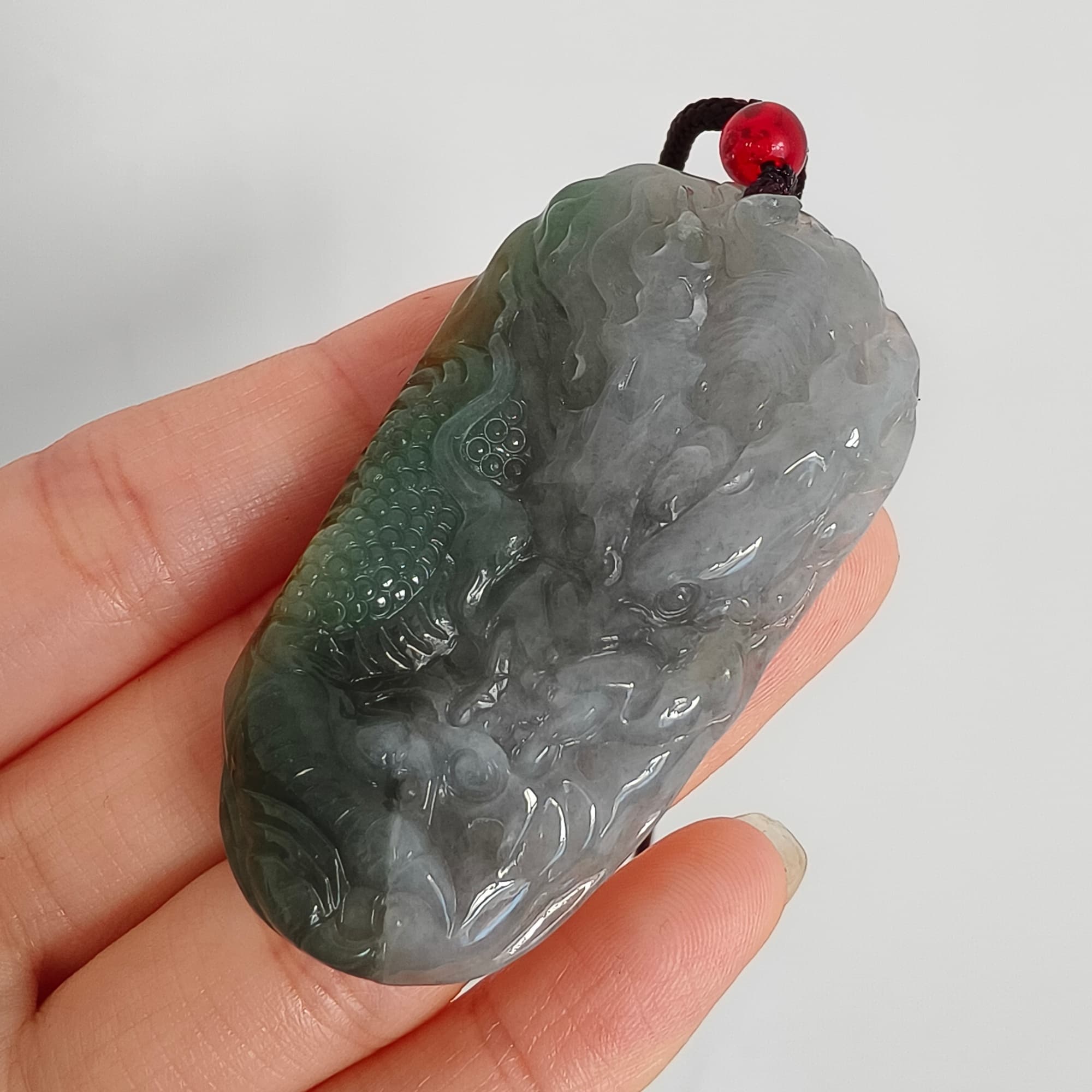 DDP 55mm Natural Certificated Icy Blue Yellow Gray Guatemalan Jadeite Dragon Pendant