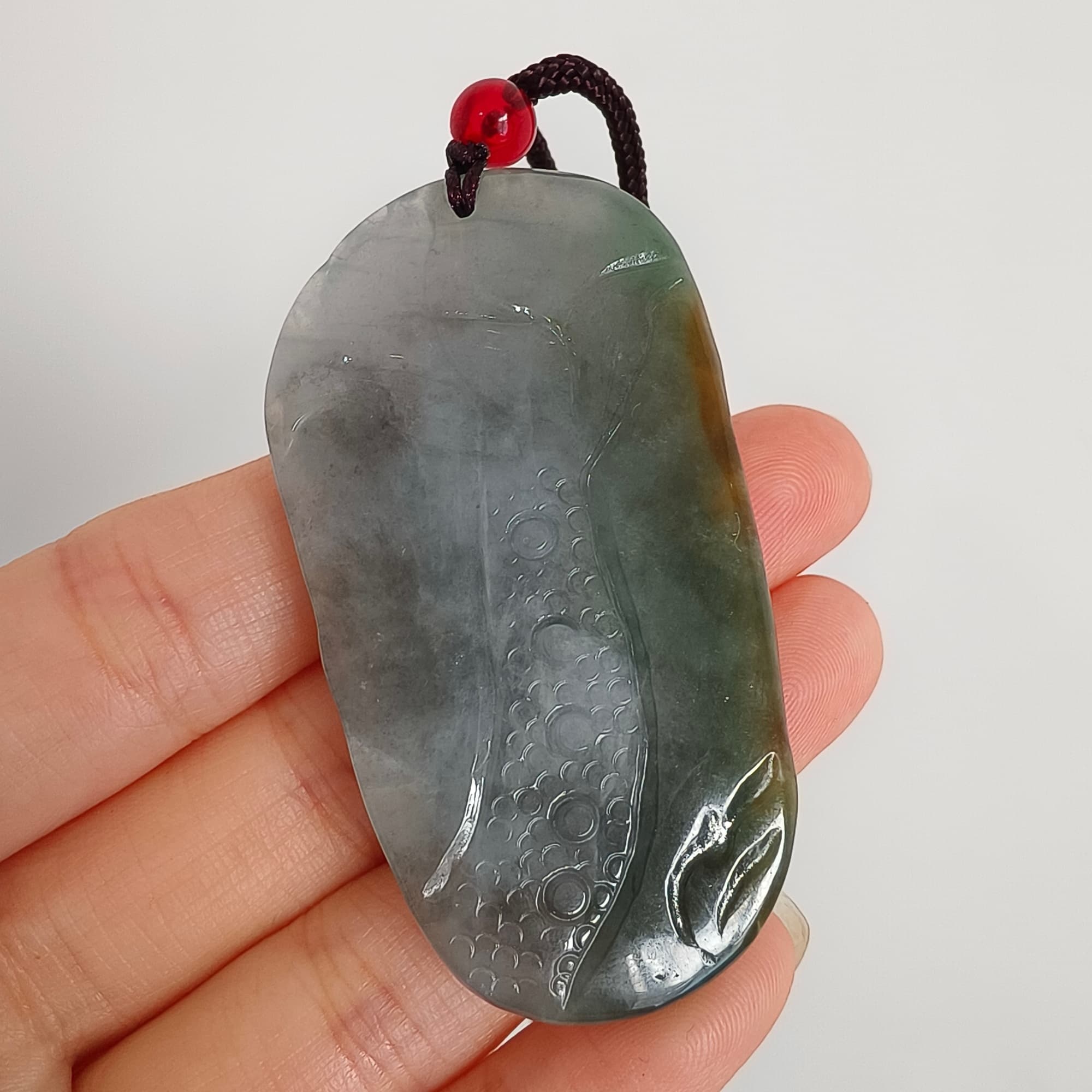 DDP 55mm Natural Certificated Icy Blue Yellow Gray Guatemalan Jadeite Dragon Pendant