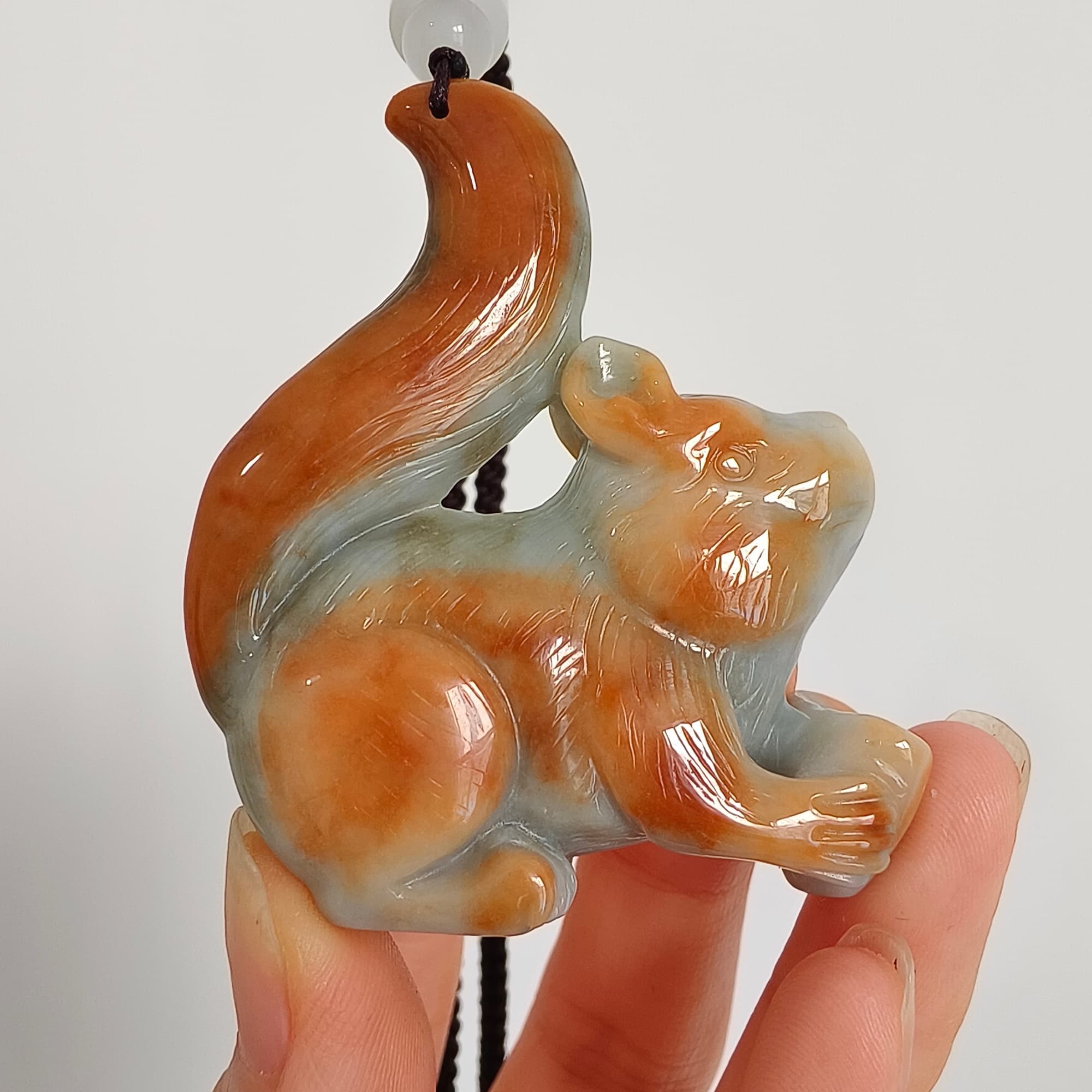 DDP 55mm Natural Certificated Green Red Burmese Jadeite Squirrel Pendant