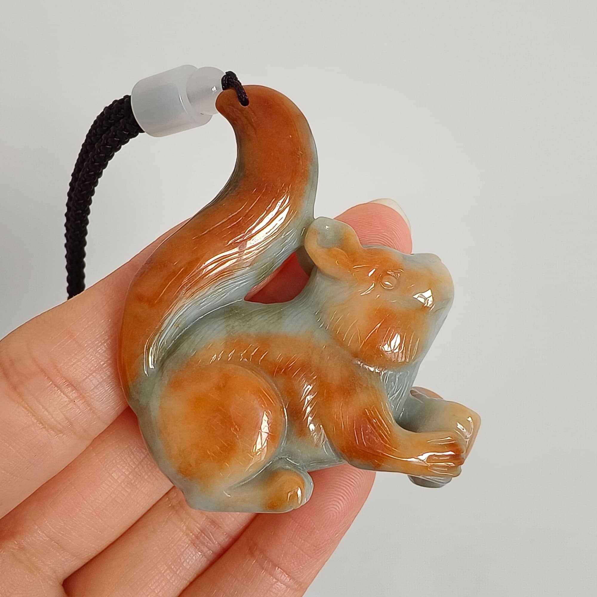 DDP 55mm Natural Certificated Green Red Burmese Jadeite Squirrel Pendant