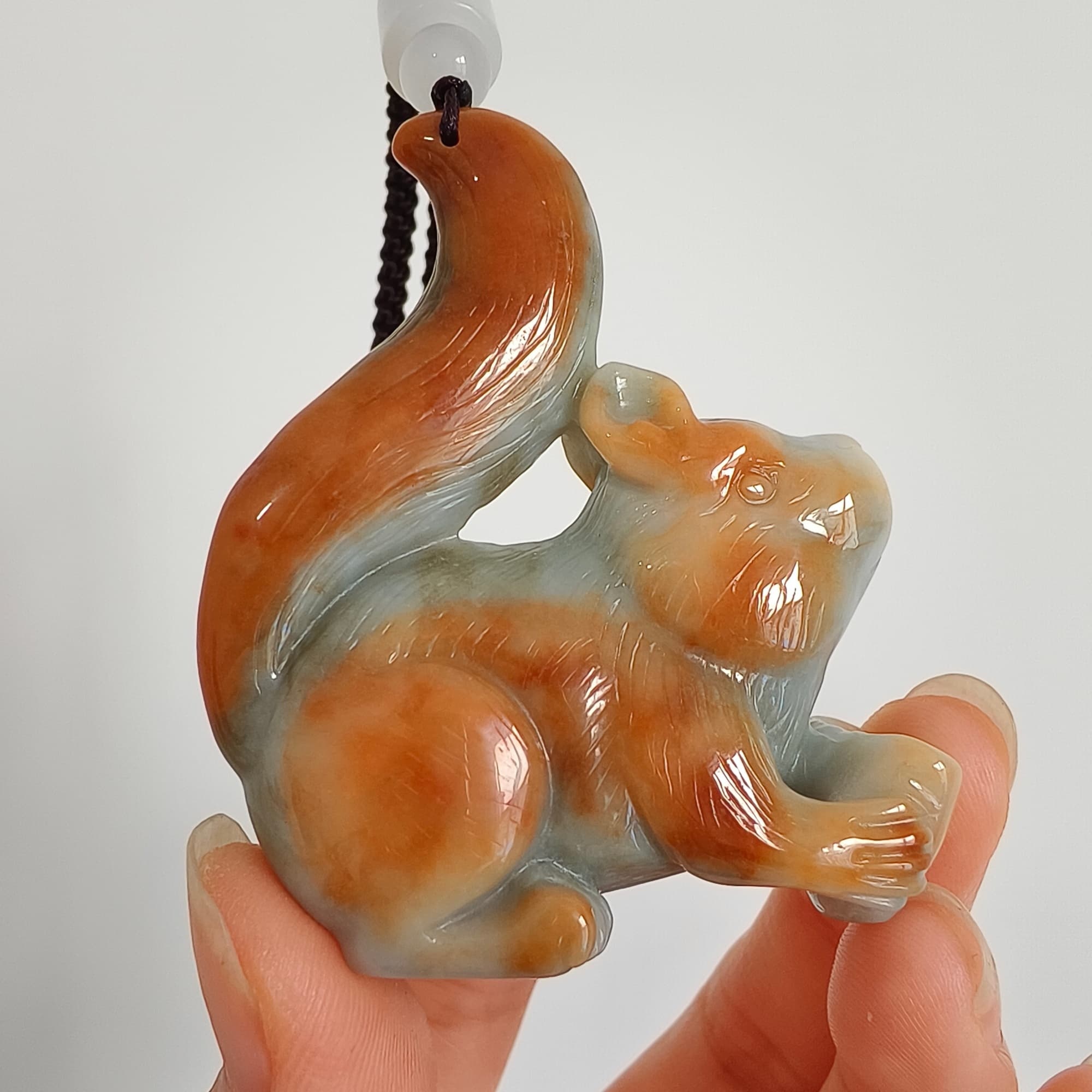 DDP 55mm Natural Certificated Green Red Burmese Jadeite Squirrel Pendant