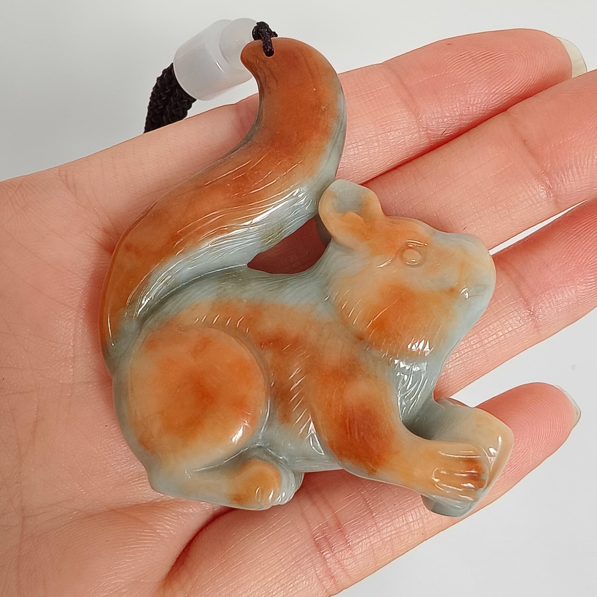 DDP 55mm Natural Certificated Green Red Burmese Jadeite Squirrel Pendant