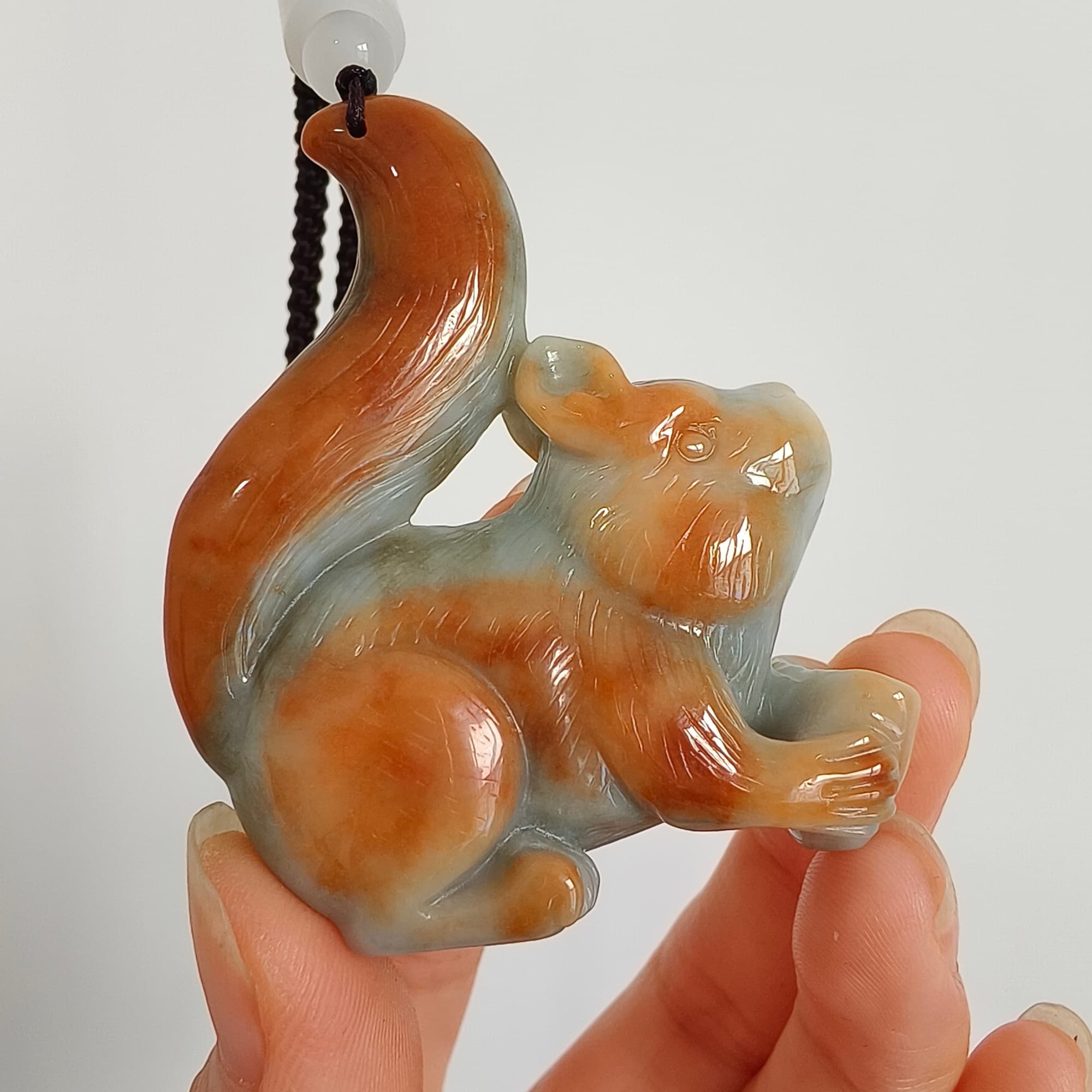 DDP 55mm Natural Certificated Green Red Burmese Jadeite Squirrel Pendant
