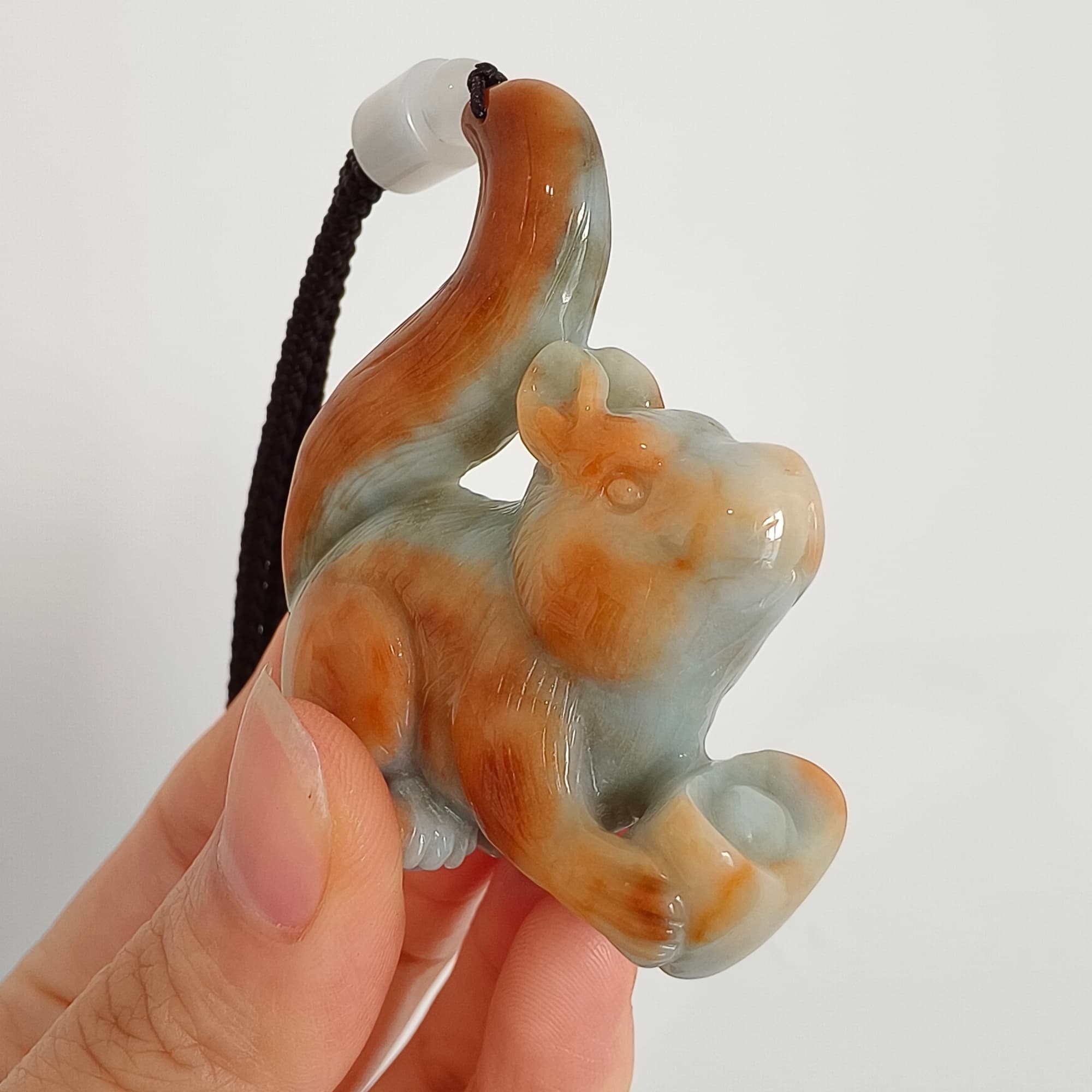 DDP 55mm Natural Certificated Green Red Burmese Jadeite Squirrel Pendant