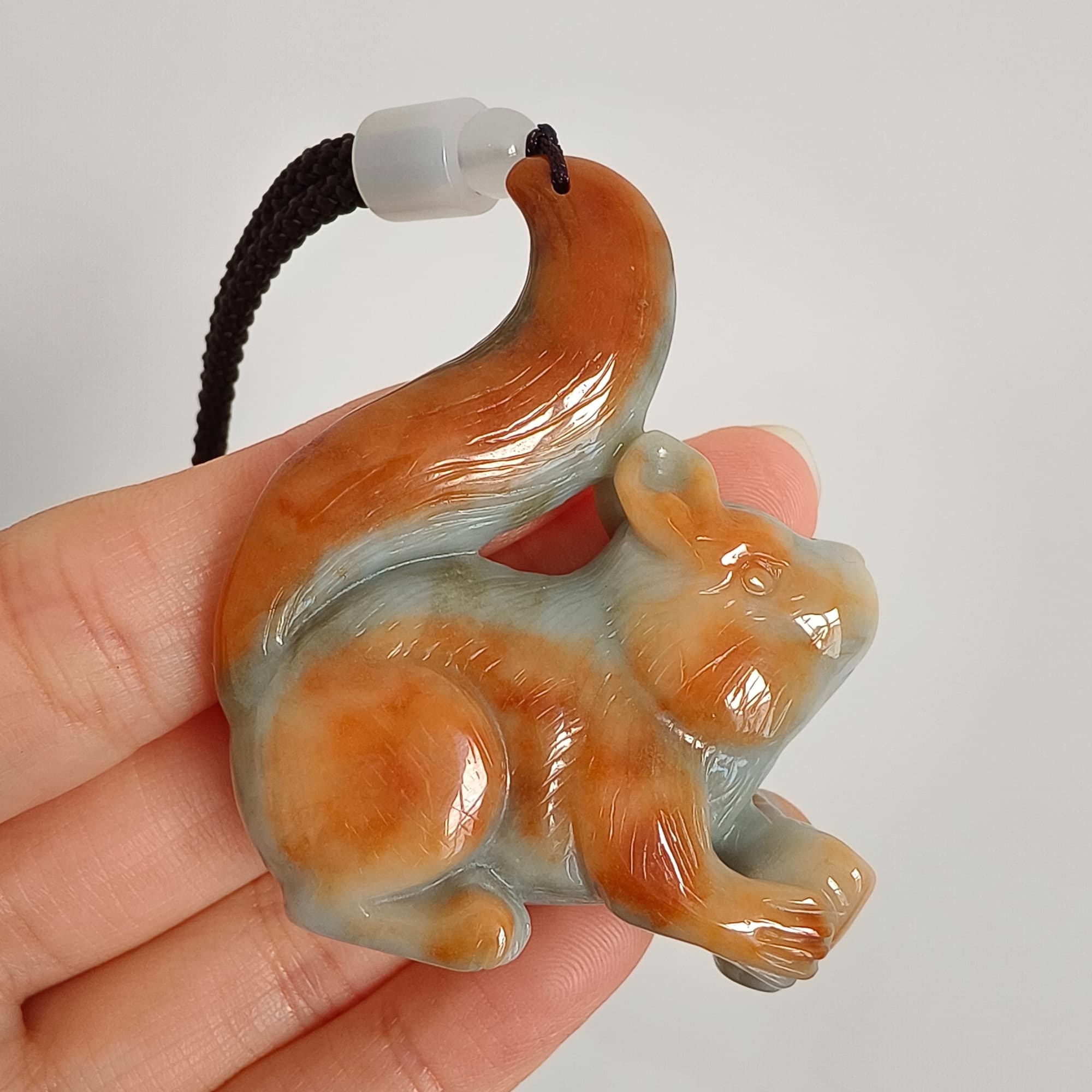 DDP 55mm Natural Certificated Green Red Burmese Jadeite Squirrel Pendant