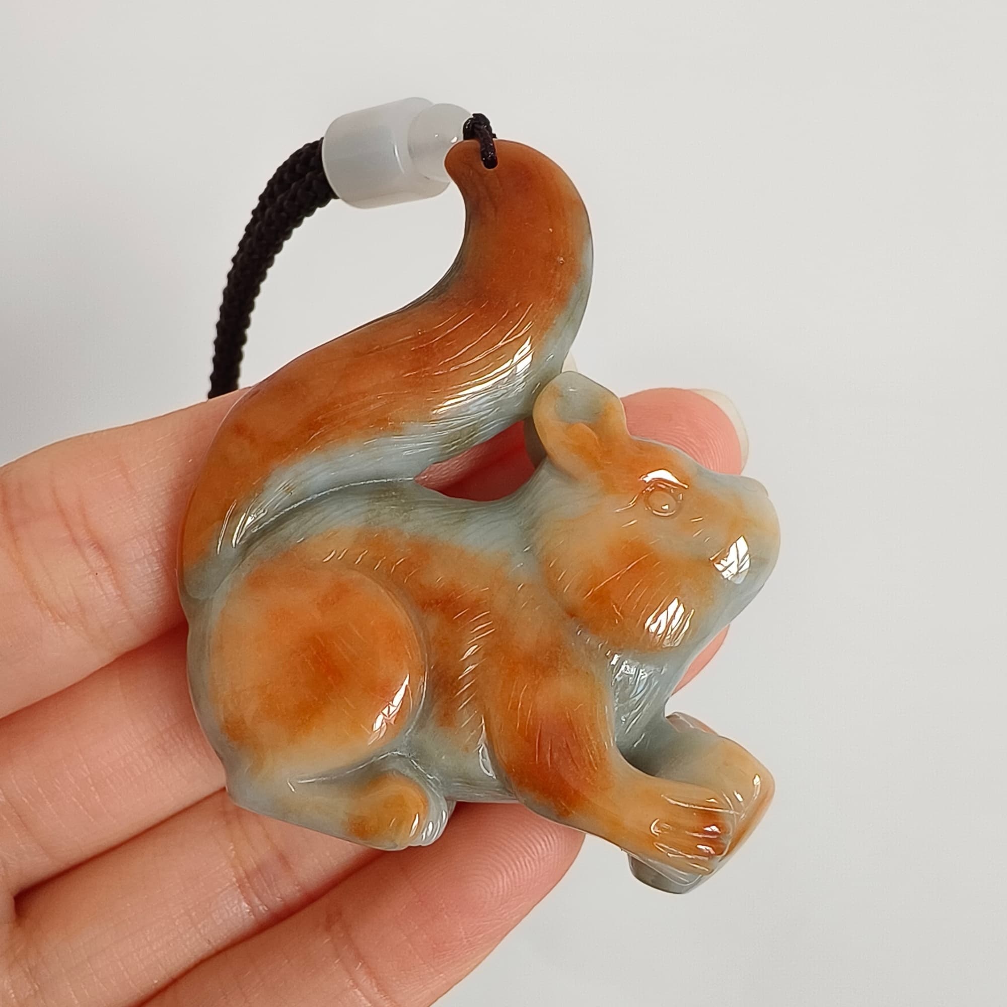 DDP 55mm Natural Certificated Green Red Burmese Jadeite Squirrel Pendant