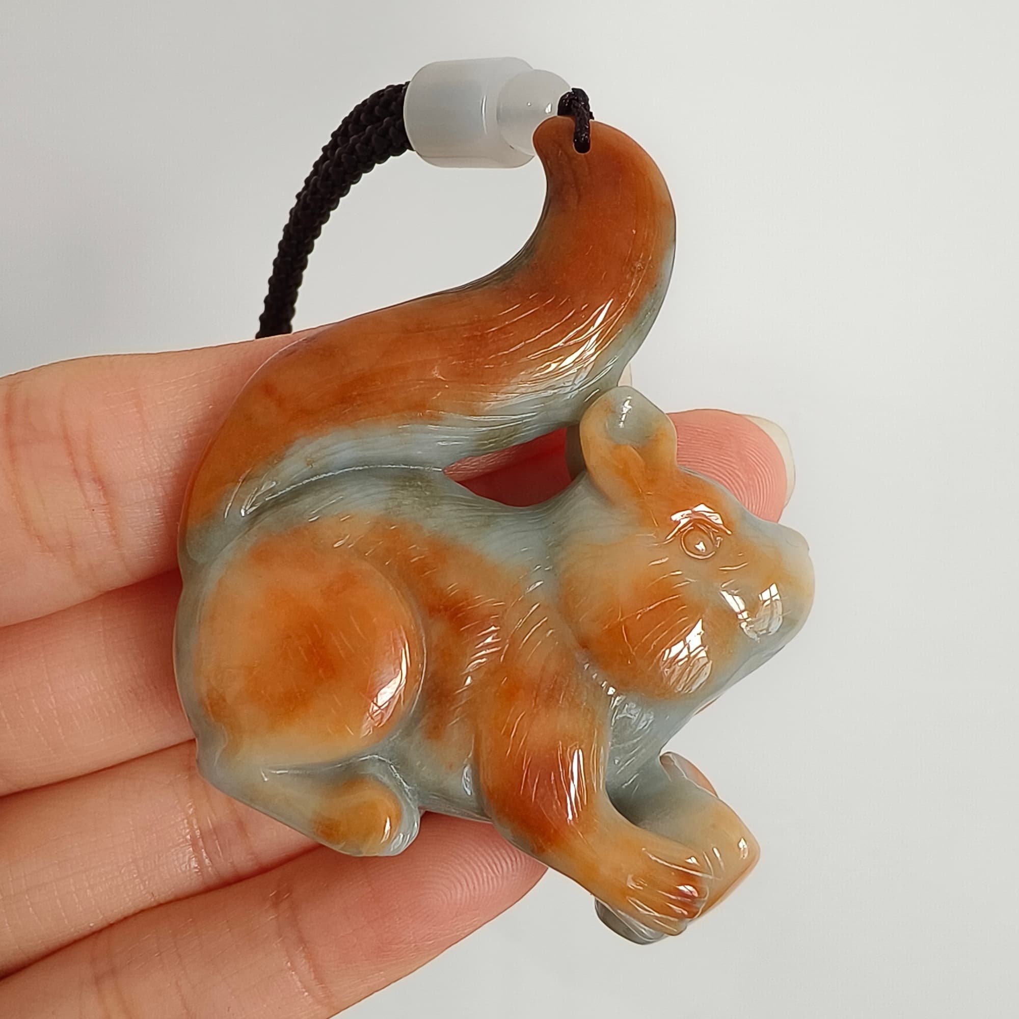 DDP 55mm Natural Certificated Green Red Burmese Jadeite Squirrel Pendant