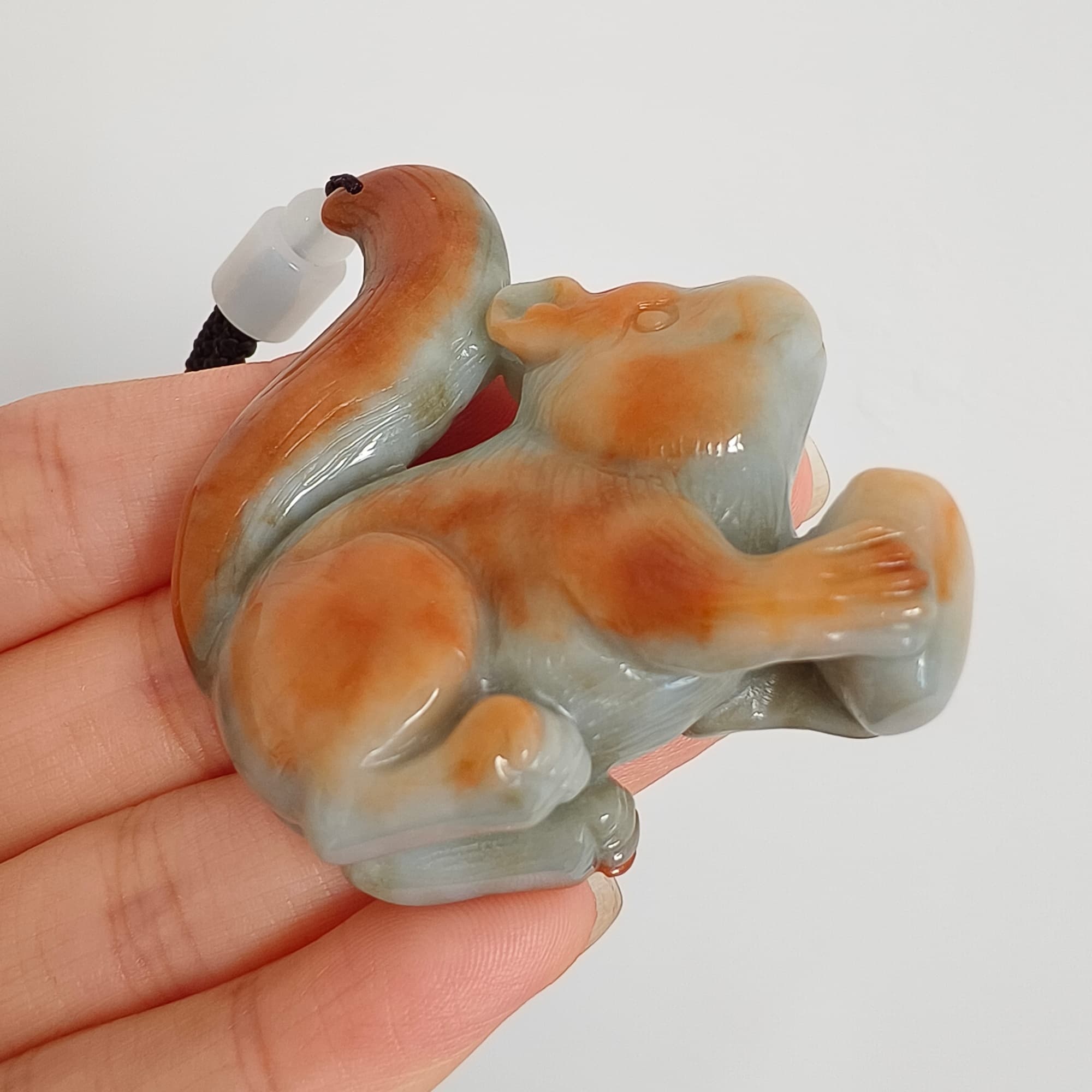 DDP 55mm Natural Certificated Green Red Burmese Jadeite Squirrel Pendant